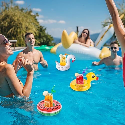 Miniatura 4 de MCPINKY 12 flotadores de bebidas para piscina, soporte inflable para bebidas, flotadores de bebidas para piscina, posavasos flotantes inflables para