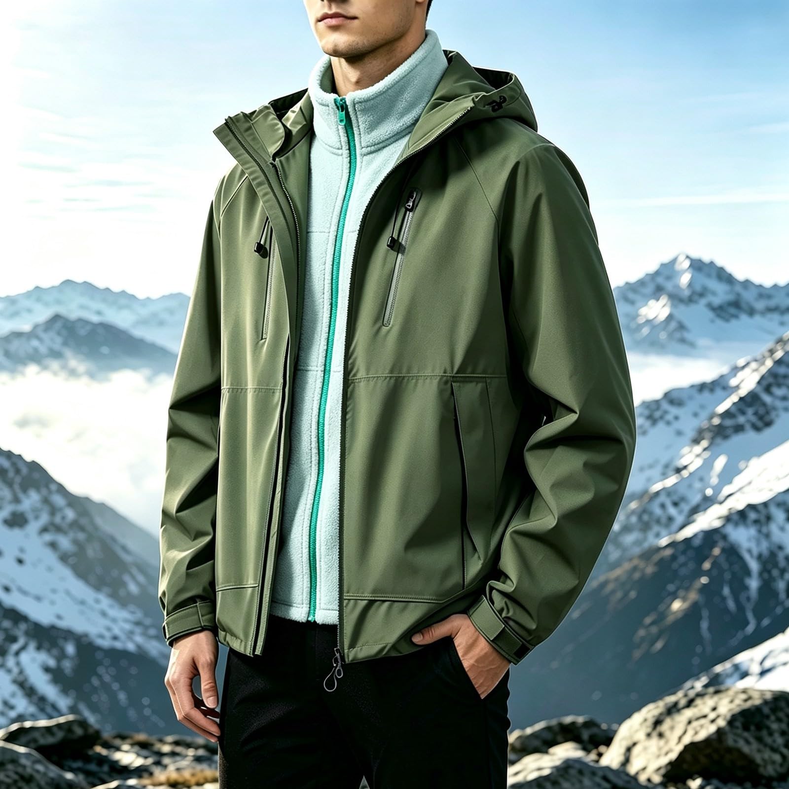 Chubasquero para hombre, impermeable, transpirable, cortavientos, para senderismo, montañismo, pesca, chubasquero ligero, chaqueta softshell con capucha