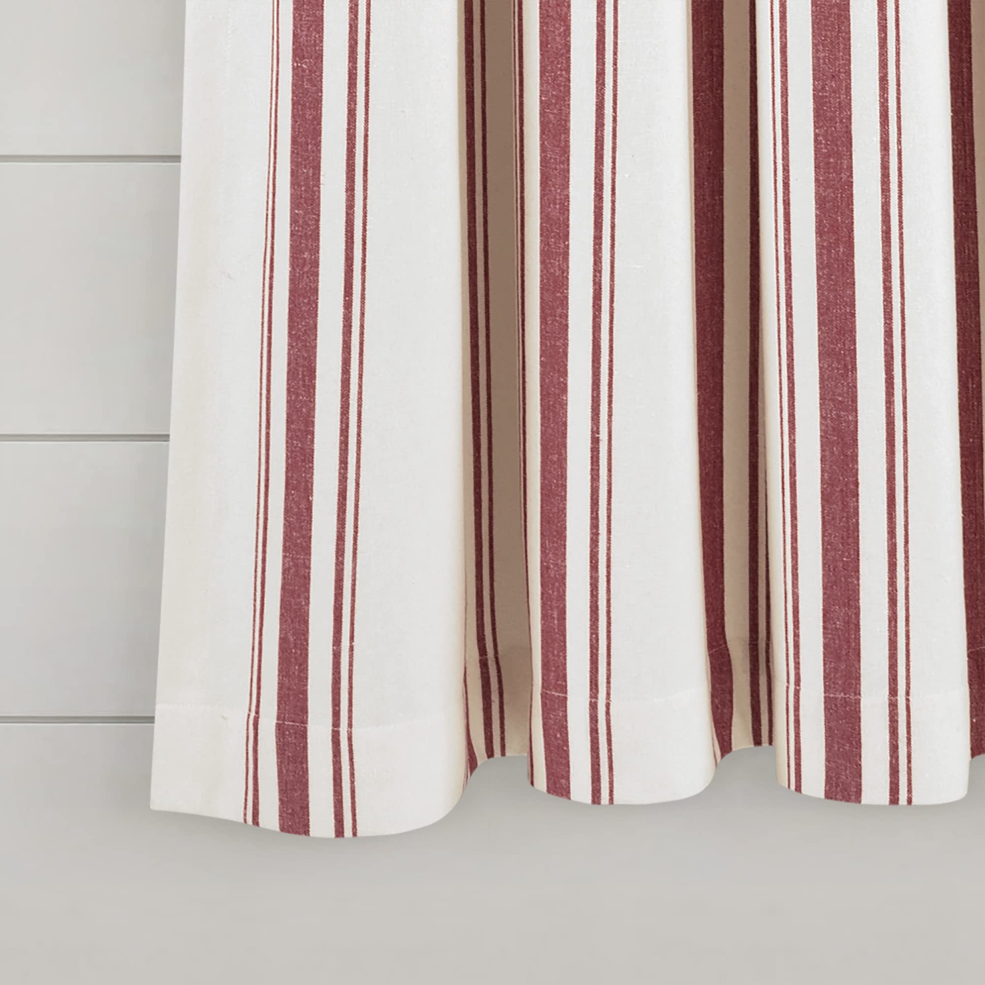 Lush Decor Farmhouse Stripe Yarn Dyed Eco-Friendly Recycled Cotton Window Curtain Panel Pair, 63" L x 42" W, Red - Image 4