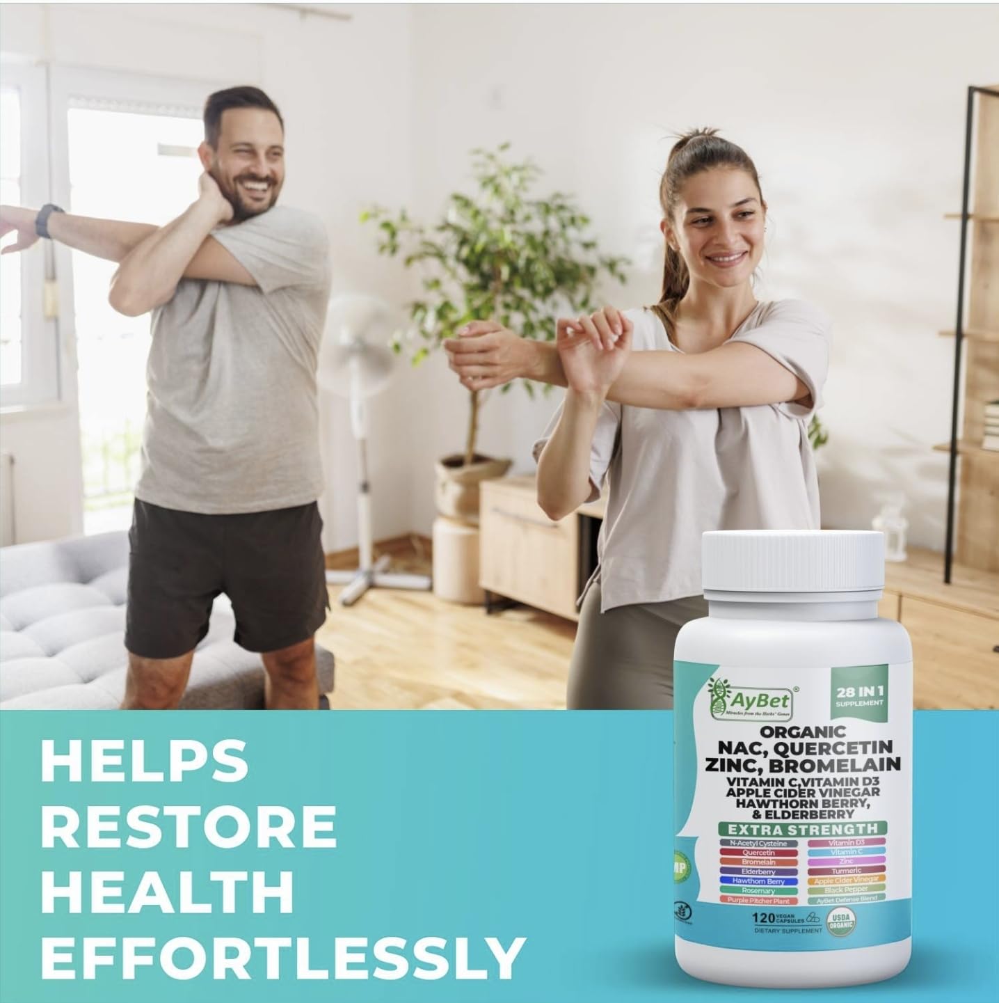 NAC-n-acetyl cysteine- Quercetin Zinc Bromelain Supplement | Extra Strength with Vit C, D3, Apple Cider Vinegar, Elderberry, Hawthorn Berry, Turmeric | Immune Support|120 Vegan Capsules | USDA Organic — Amazon image 4
