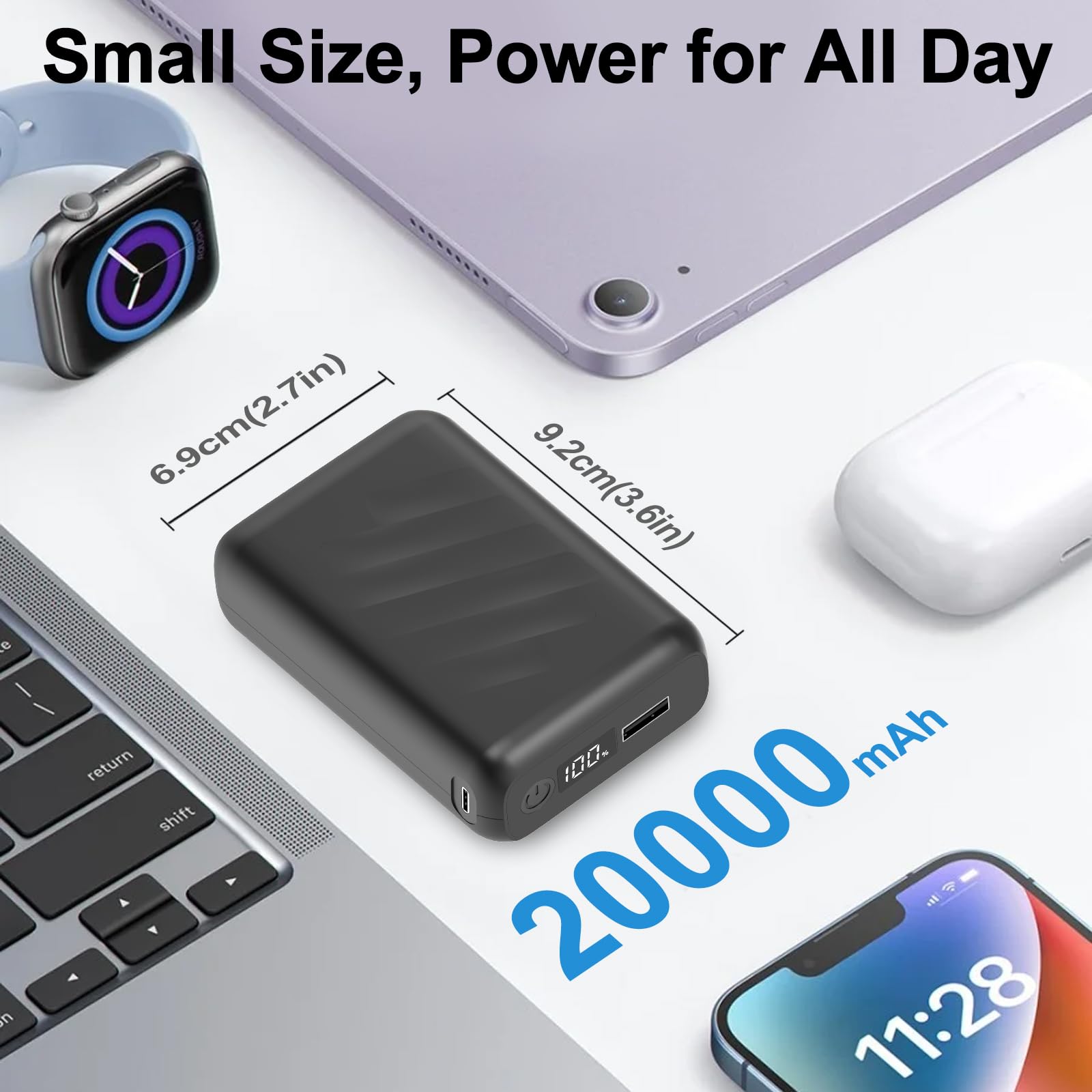 20000mAh Batterie pour Gilet Chauffant-Power Bank à Charge Rapide avec écran LED et Sortie DC7,4V pour Veste Chauffante,Sweat à Capuche et Pantalon, Compatible avec iPhone iPad Samsung