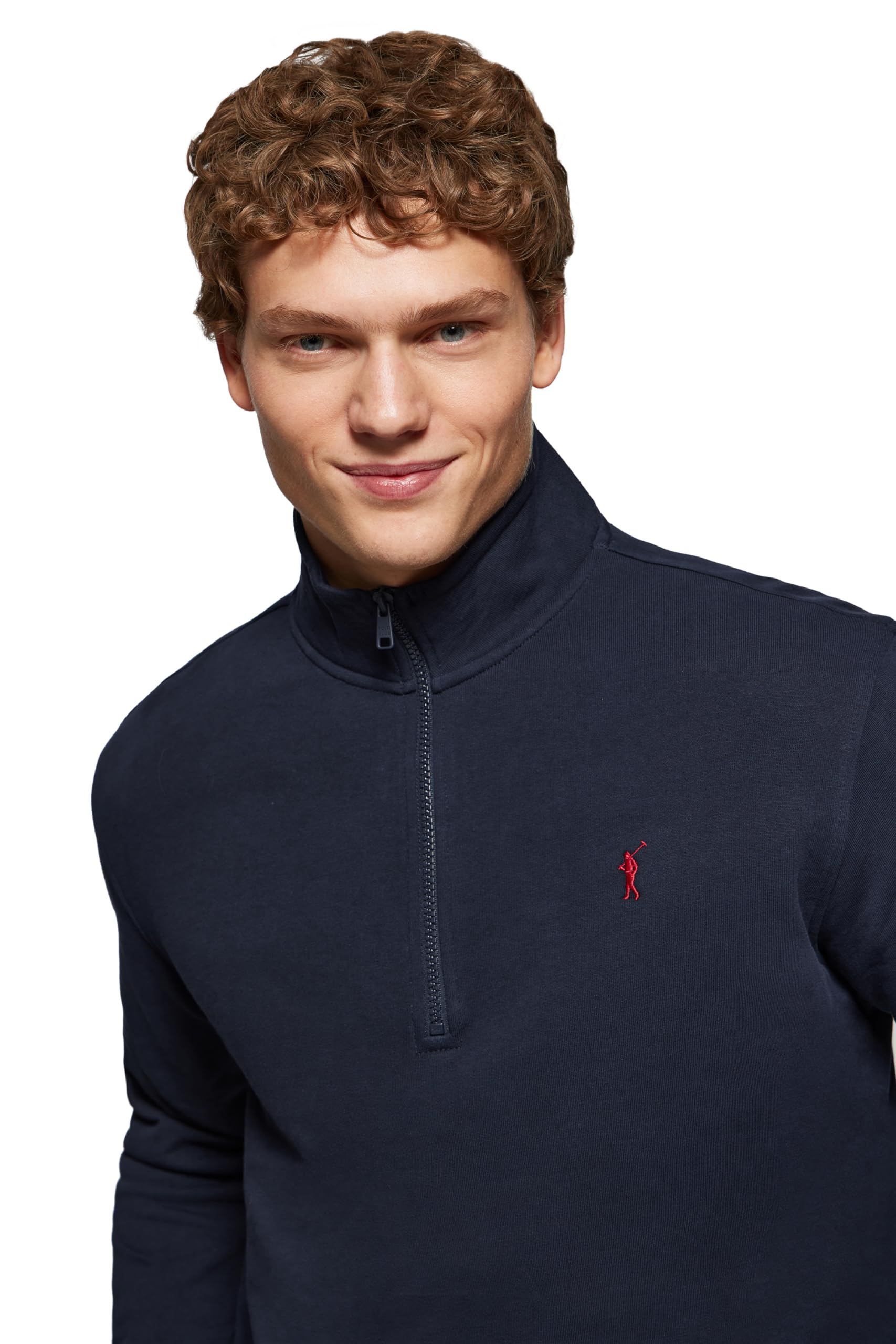 Polo Club Herren Sweatshirt ohne Kapuze und Reißverschluss - Pullover mit Half Zip - Sweatjacke 100% Baumwolle mit Reissverschluss - Gesticktem Logo