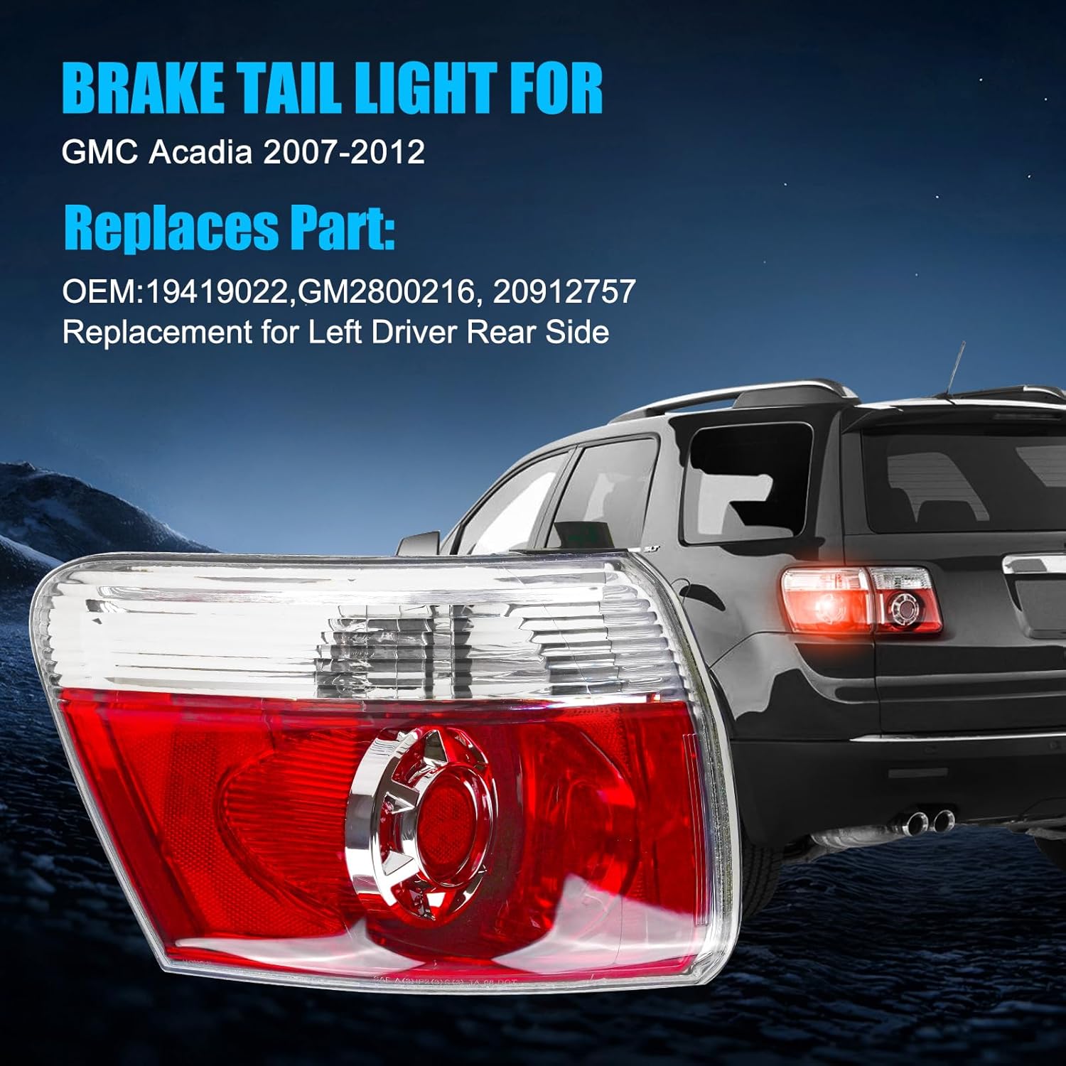 Pair Set LED Tail Lights Driver Left and Passenger Right Side Compatible with 2007-2012 GMC Acadia,Rear Brake Lamps,TailLights With Clear Lens(2 Piece)