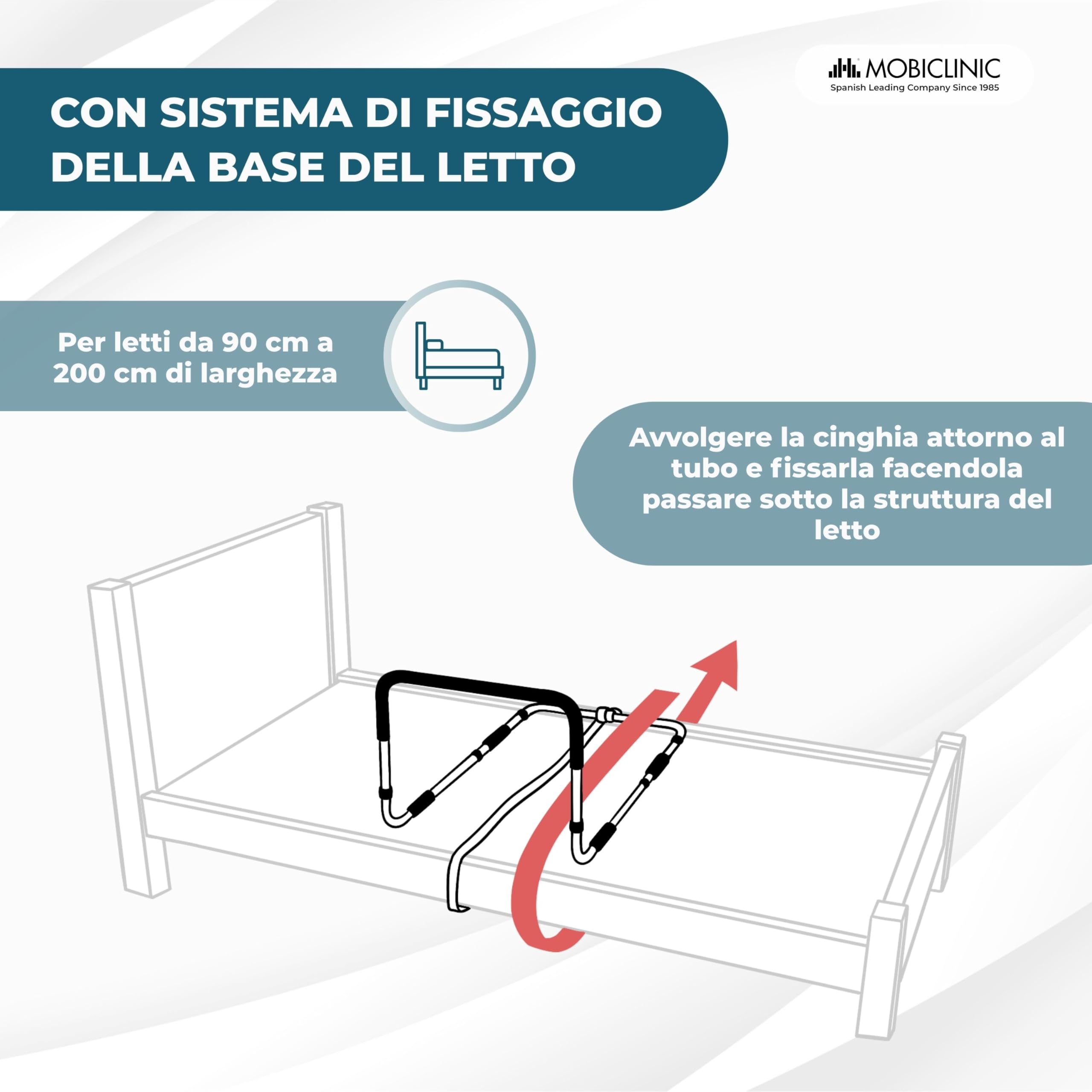 Mobiclinic®, Sponda Letto Adulti, Altezza Regolabile, Sistema di Sicurezza Extra per la Rete, Maniglia Imbottita, Montaggio Facile, Fino a 130 kg, Aiuto per Mobilità Ridotta, Acciaio, Diana