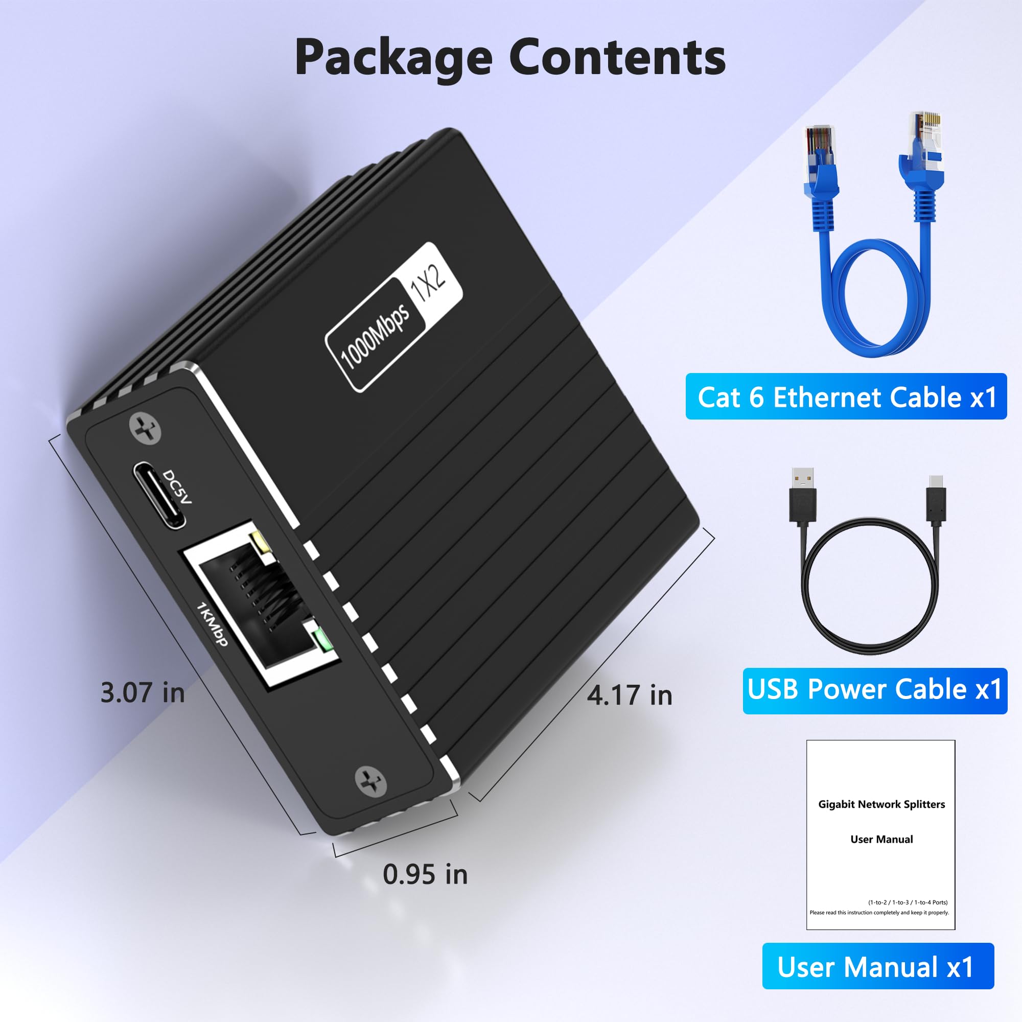 Splitter Ethernet da 1 a 2 con cavo Cat6 (1,2 m), sdoppiatore Internet ad alta velocità 1000 Mbps per router/switch/modem, switch Ethernet a 2 porte compatibile con Cat5/5e/6/7/8 (2 dispositivi