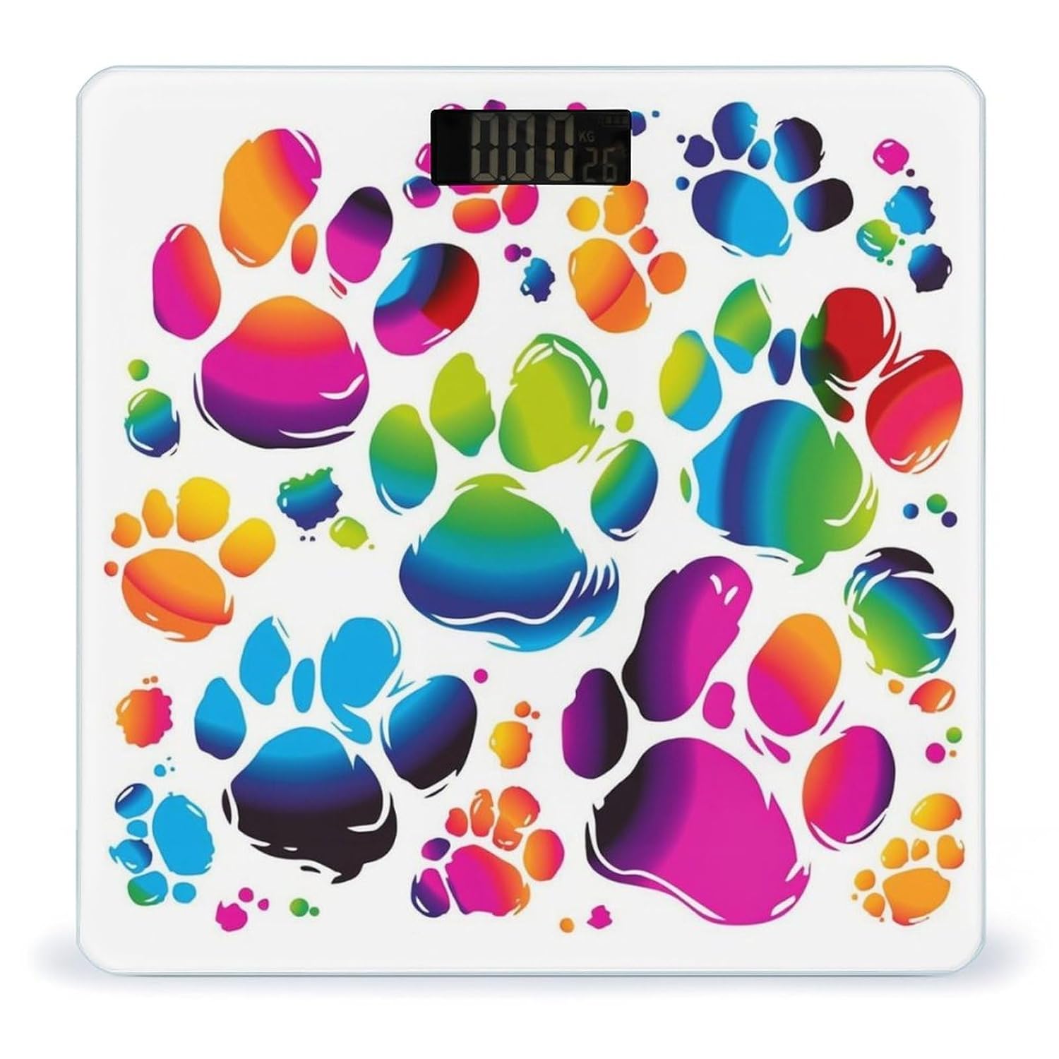 Colorful Dog Paw Print Digital Scale for Body Weight - Accurate Digital Bathroom Scale with High-Precision Sensors, Large Easy-to-Read Backlit Display, 400 Lb Capacity, Safe Rounded Corners