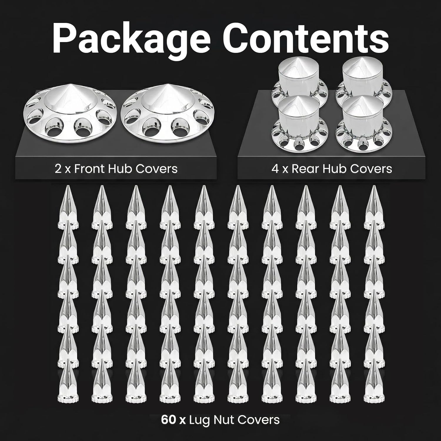 Spiked Semi Truck Lug Nut Covers 6 Pack of 33mm Lug Nut Covers Cylinder Axle Cover Set Chrome Rear Axle Wheel Cover Set Removable Hub Caps Screw-on Lug Nut Covers (2 Front + 4 Rear)