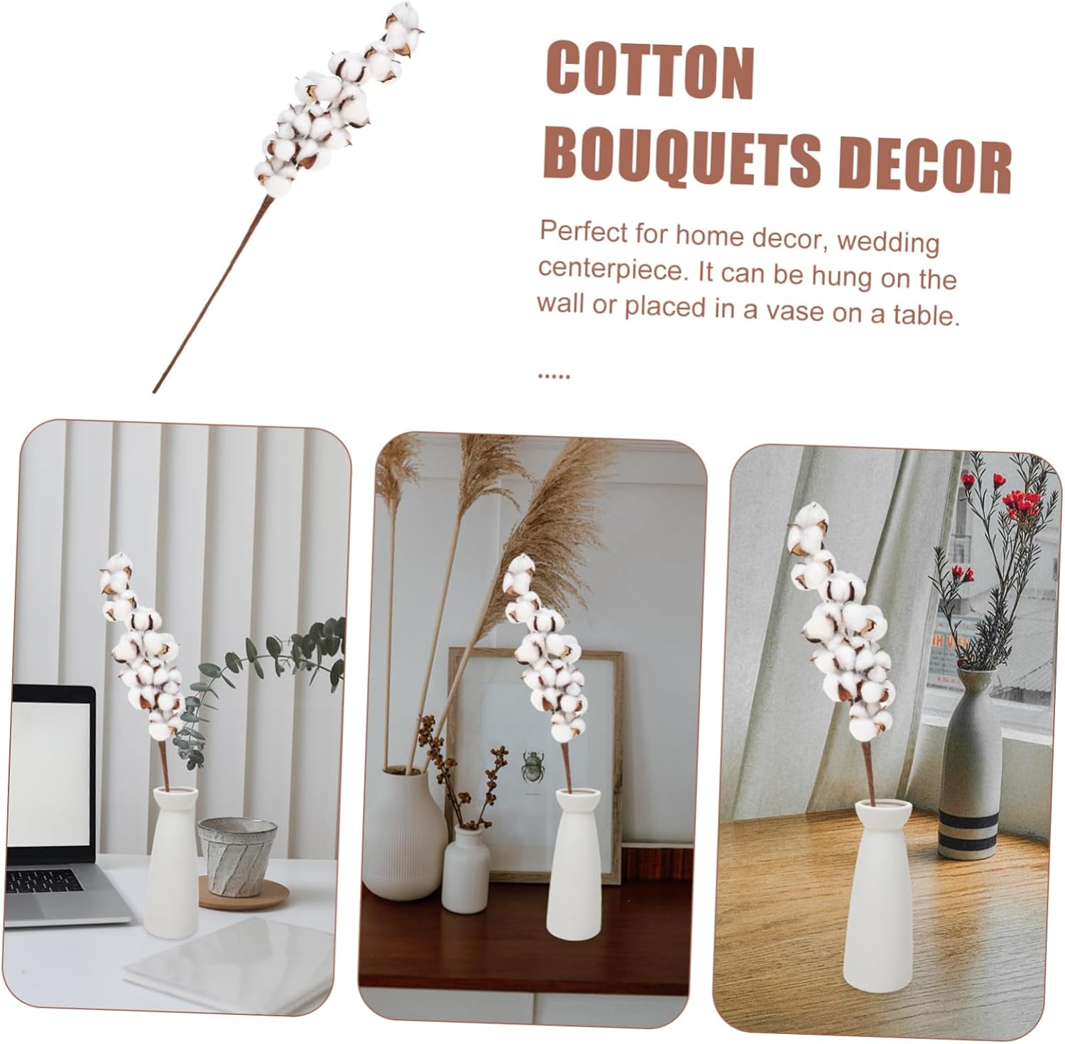 MAGICLULU Artificial Cotton Stem Flower Picks Faux Cotton Stems for Home Decor Wedding Holiday Arrangements Flexible Branches for Vase Display Floral Decoration