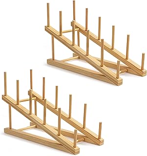 HBlife Bamboo Wooden Dish Drying Rack, 2 PCS Plate/Dish/Book/File/Bowl/Cup/Cutting Board/Pot Lid Organizer for Kitchen Counter, Office, Display Cabinet
