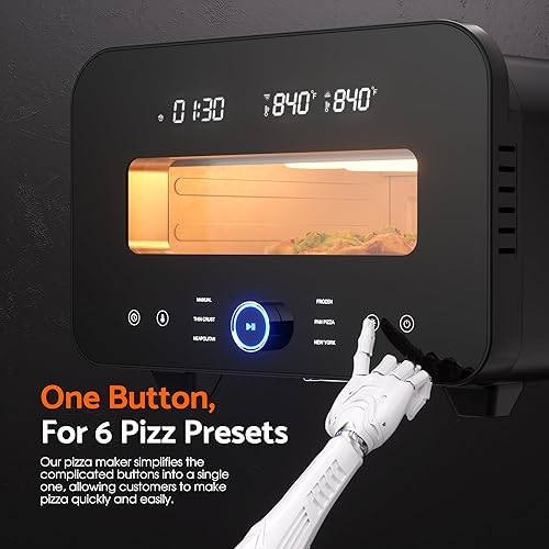 Miniatura 5 de Horno de pizza de interior, máquina para hacer pizza de encimera con 6 programas, máximo 840 F para pizzas de 12 pulgadas, máquina de pizza