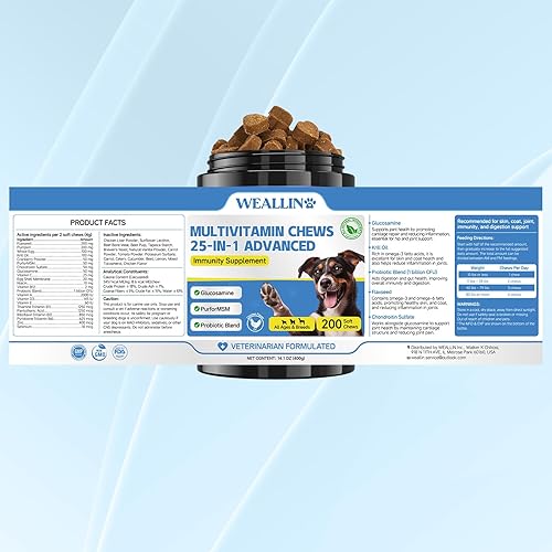 Miniatura 7 de Vitaminas para perros  Vitaminas y suplementos para perros 25 en 1, multivitamínico con probióticos de glucosamina, omega-3, multivitamínico para