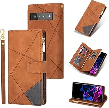 UEEBAI Case for Google Pixel 6, Retro Zip Mobile Phone Case, PU (polyurethane) Leather, Mobile Phone Case Bumper with 9 Card Slots, Stand Function, Wallet, Carrying Strap, Protective Flip Wallet Case