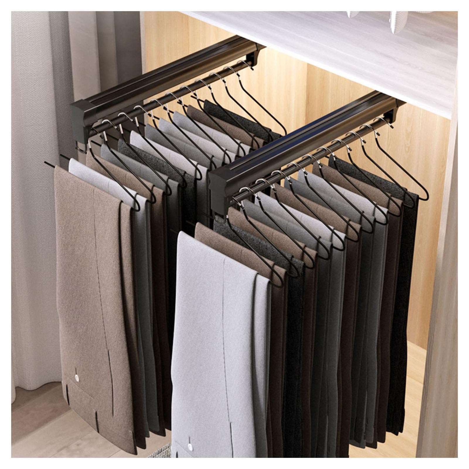 IUokLU Pull Out Closet Valet Rod,Adjustable Hanger Rail Rod,Pull Out Trousers Rack,for Wardrobe Trousers Clothing Storage,Save Space,Loading Capacity 25 Kg(26cm)