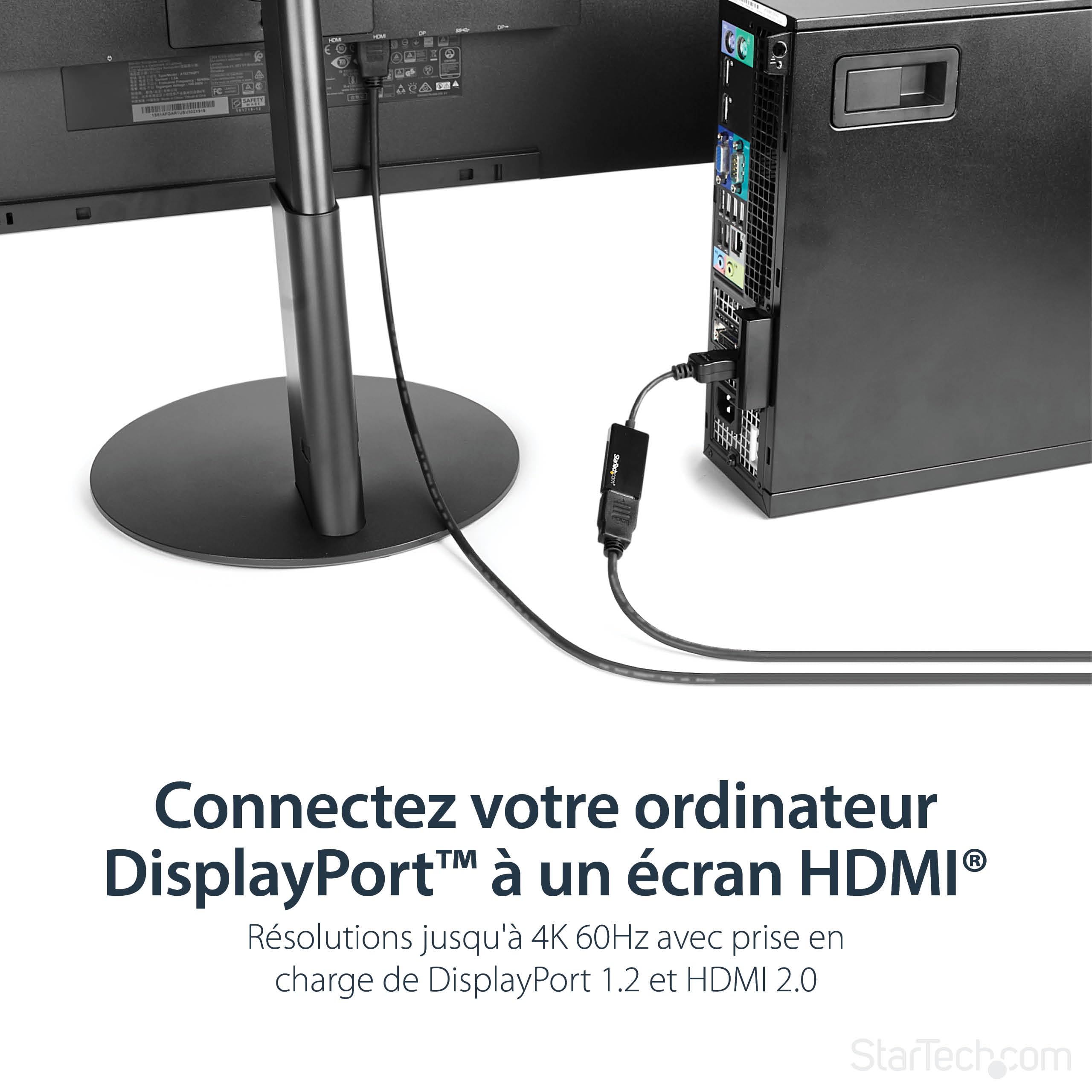 StarTech Adaptateur actif DisplayPort vers HDMI, 4K 60Hz, HDCP (DP2HD4K60S)