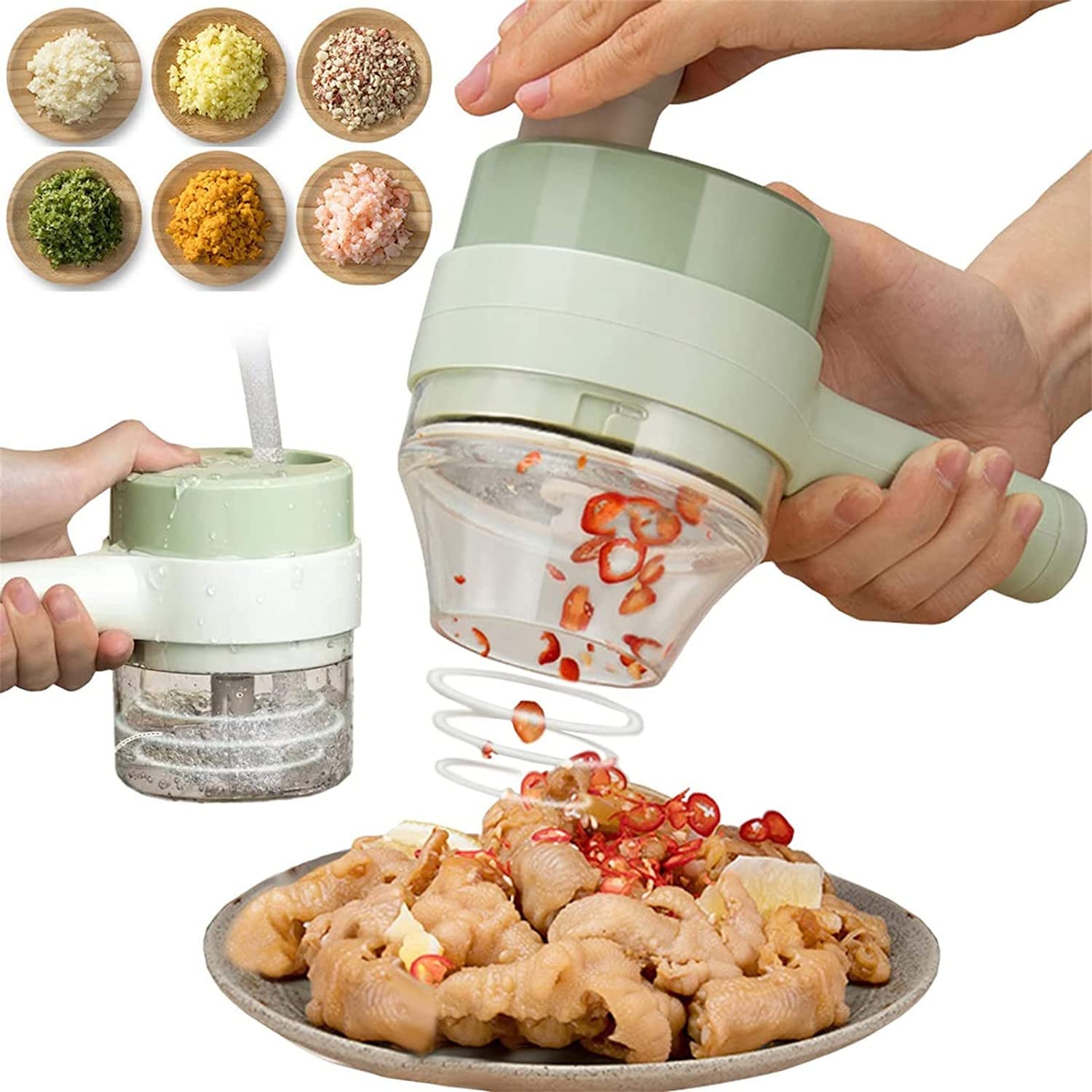 Ensemble de coupe-légumes électrique portable, hachoir multifonction 4 en 1, trancheuse à fruits rechargeable pour une préparation rapide et facile des repas, outil de préparation des aliments de