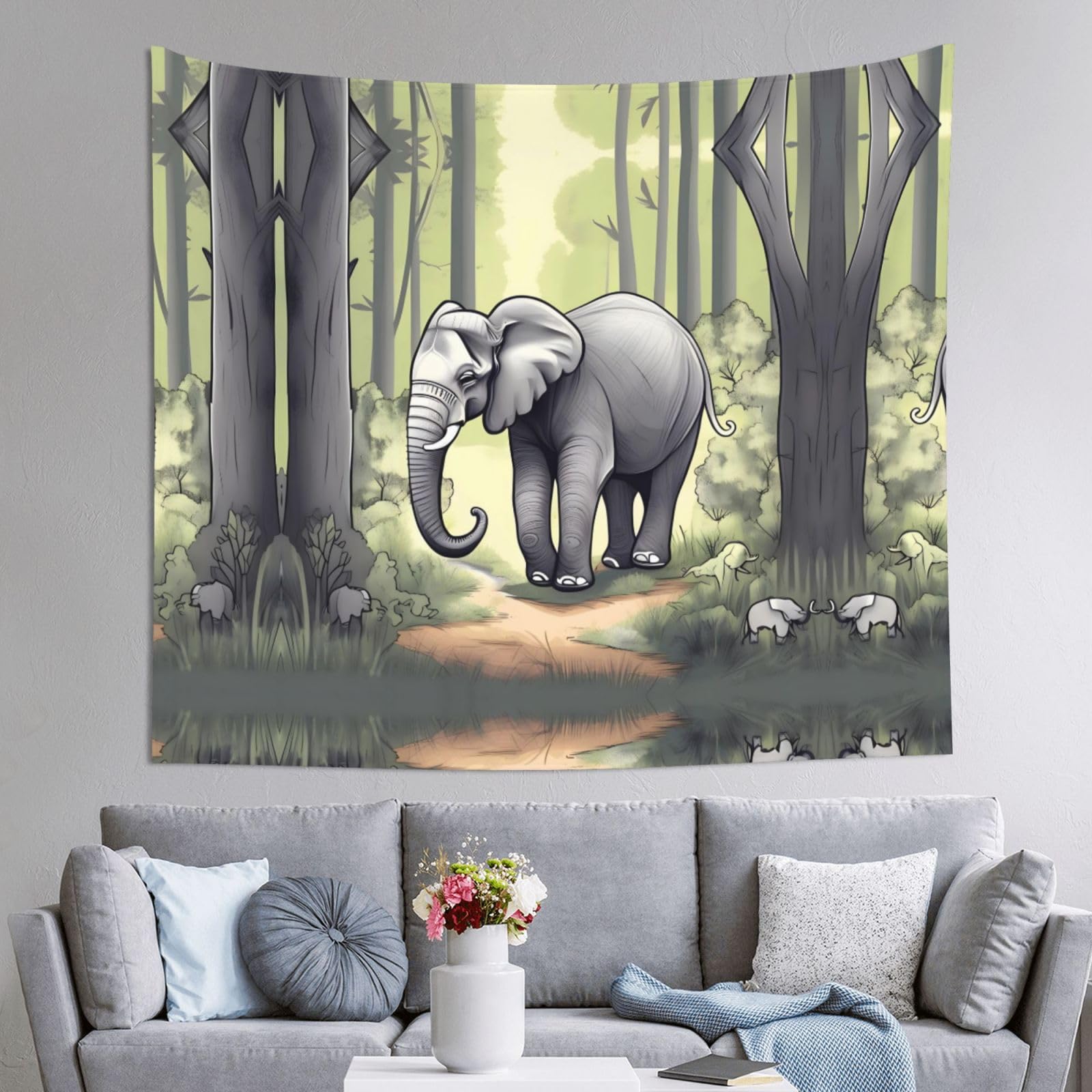 ZZYYDS Wall TapestryWalking elephant for Living Room DormWall Hanging Home Decor Party Background, Decorative Poster 60x51in