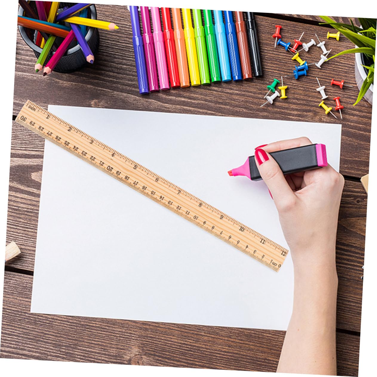 Operitacx Righello Multifunzione 30cm a Doppia Scala in Legno 72 Pezzi | Decorazioni Scuola, Materiale Scolastico per Disegno e Cancelleria, Righello per Scuola Scala Chiara