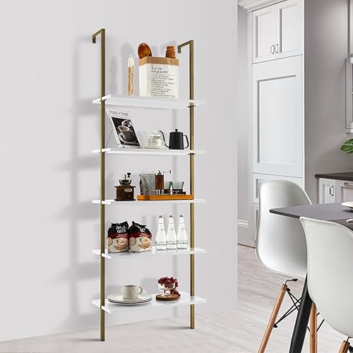 Miniatura 4 de Tangkula Estantería de 5 niveles, moderna estantería de escalera para montar en la pared, estantería abierta de madera de 5 niveles con marco de