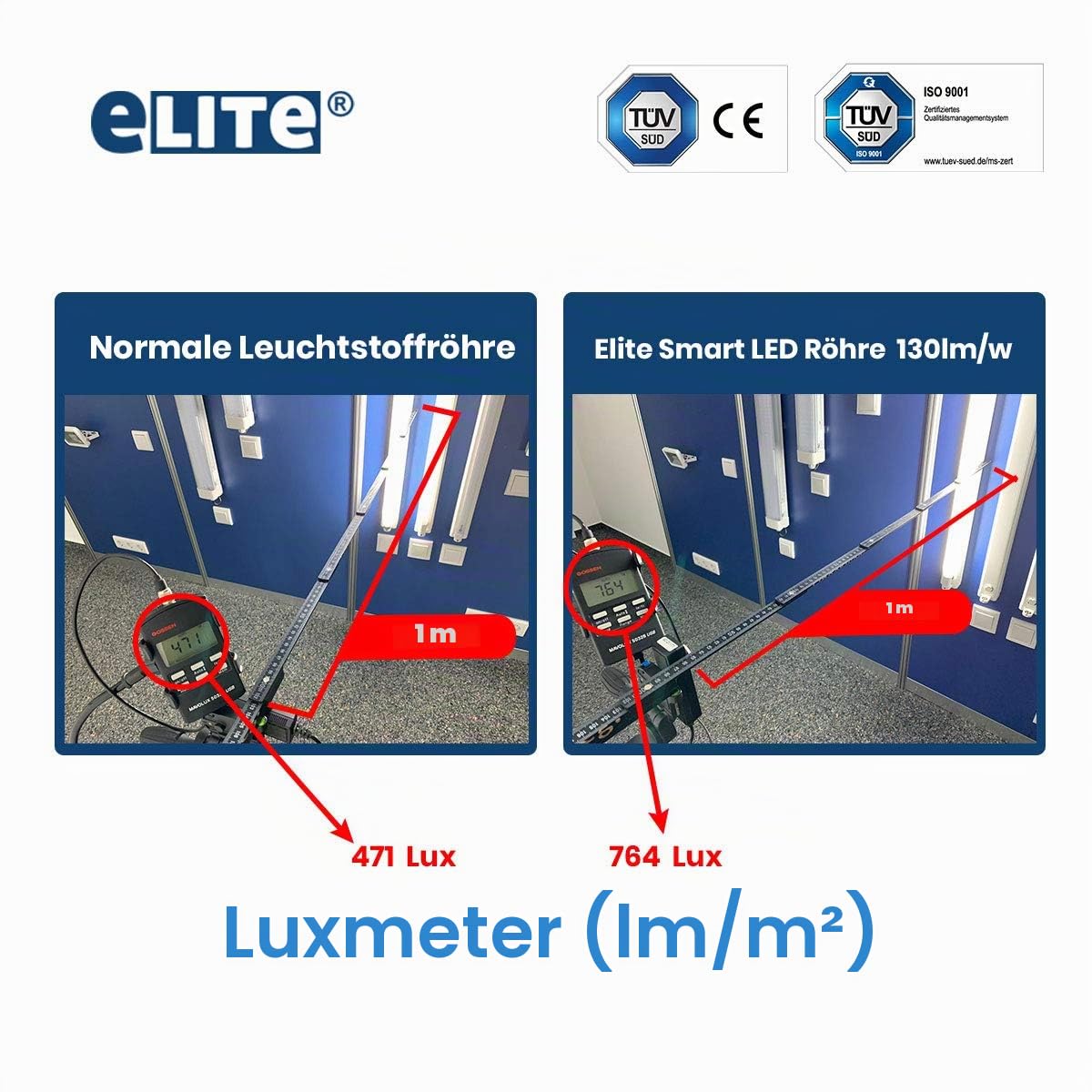 eLITe LED Röhre T8, 60cm, 8W, 840, 4000K, Universalweiß, 1050 lm,10 Stück | 330 Grad, 50.000h Langlebigkeit, 5 Jahre Garantie, Für Rasterleuchten geeignet