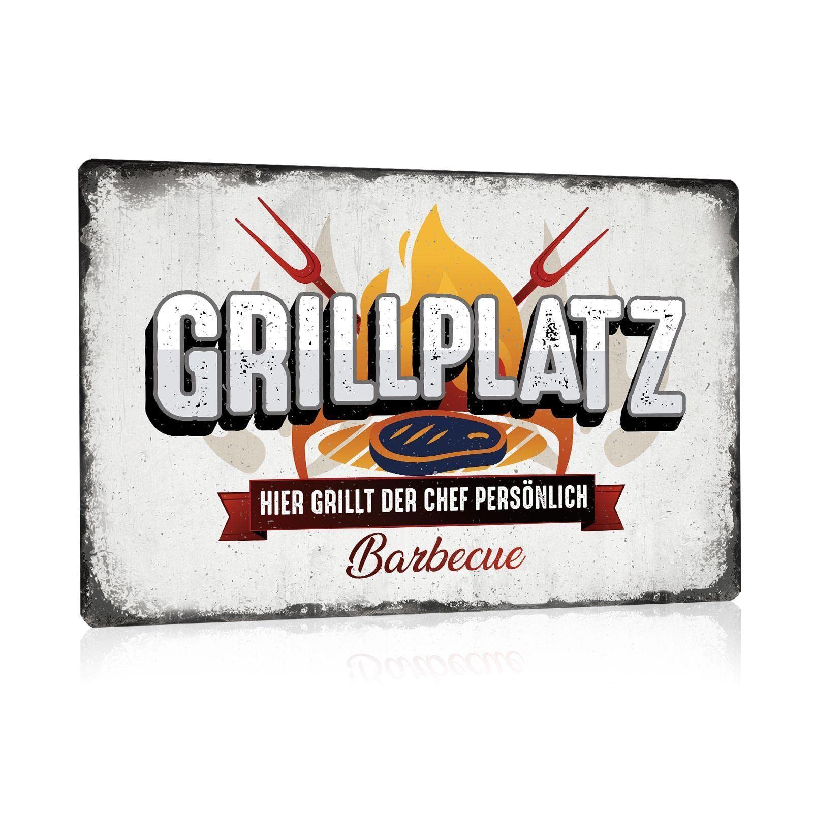 Seriengriller Metallschild XL 21x28cm - Lustige Grill Deko Mit Hackbeil & Fleischgabel Design