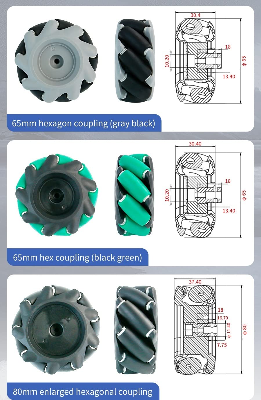 4pcs 6 5mm 68mm 80mm mecanum colección de Ruedas Bricolaje Robot Car Compatible con N20 TT Motor (Color : Version2)