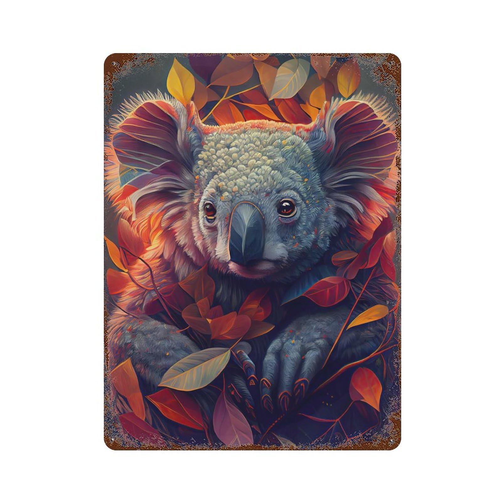 Rust Effect The Cozy Koala Weathered Tin Sign 15.7"x11.8", Novelty Wall Decor for Office, Studio And Wall Decor