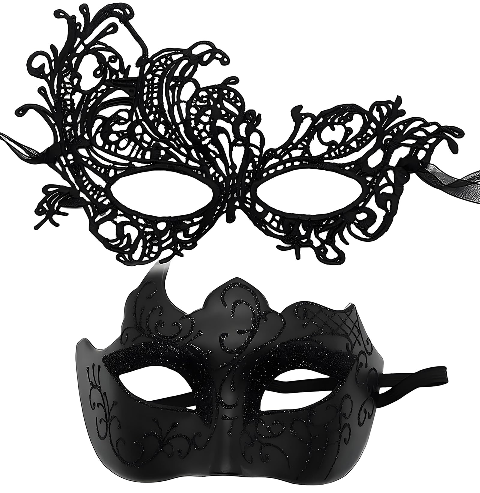 AMWYODK Couple masquerade mask set, masquerade mask men, Venetian mask, thickened lace mask, Halloween, carnival, carnival mask.(black)