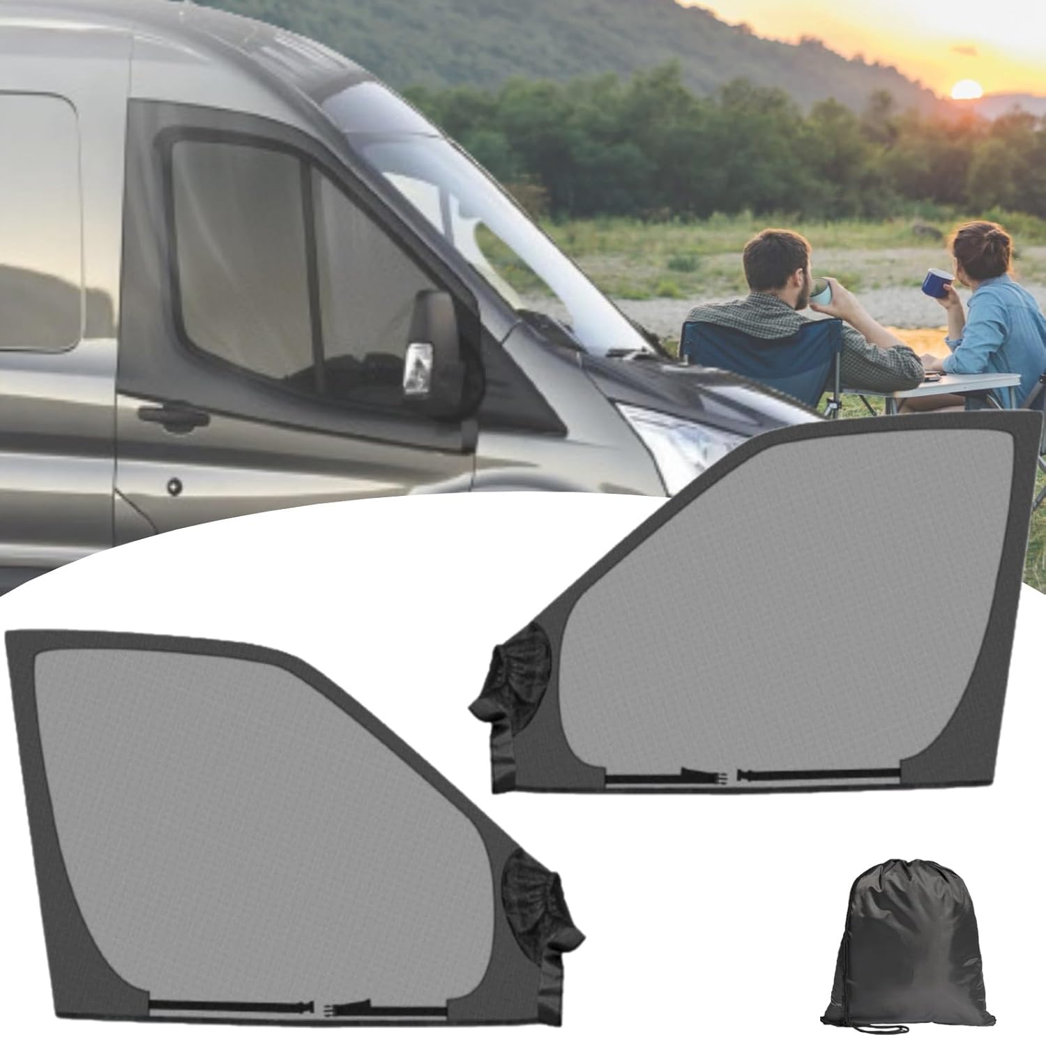 Magnetic Van Window Bug Screens, 2pcs Universal Caravan Front Door Bug Screen Breathable Truck Side Window Breathable Mesh Net for Sprinter Transit Metris Promaster and Other Vans (Universal)