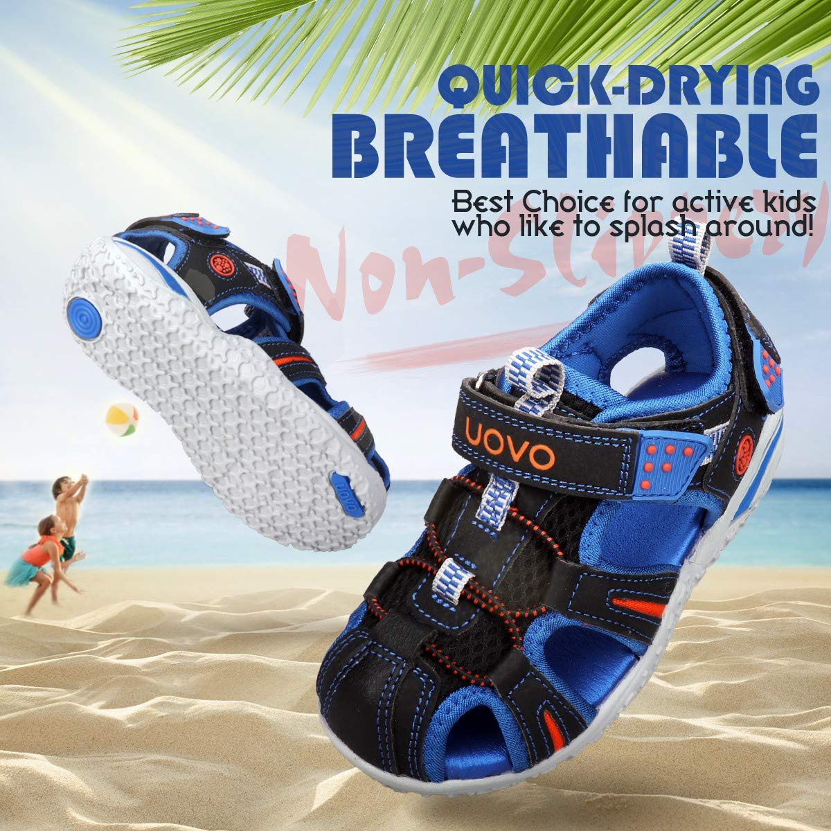 UOVO Sandalias Deportivas para Niños Zapatos de Verano con Superficie Transpirable Suela Antideslizante Cierre de Gancho y Bucle Puntera Protectora Tallas 24-38