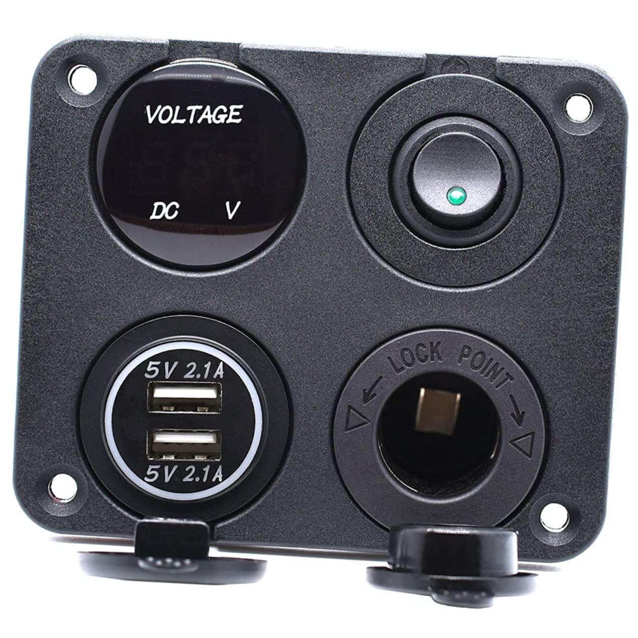 HEMOTON 2pezzi Caricabatterie Usb Dual Con Voltaggio Verde Led Pannello Per Auto Barca e Veicoli Combinazione Di Alimentazione e Tester Voltaggio Con Funzione Di Spegnimento