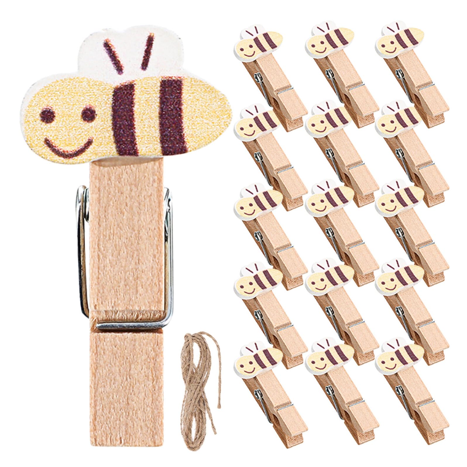 Pinzas de madera de abeja Gatuida de 4 cm para fotos y manualidades con cuerda pack de 100