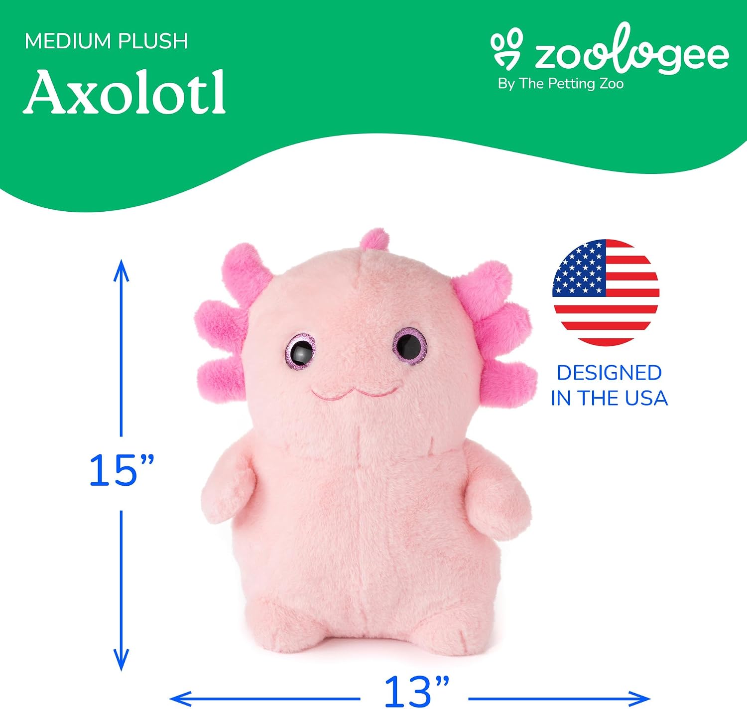 The Petting Zoo Axolotl Stuffed Animal Plushie, Gifts for Kids, Puffimalz Zoologee Plush Toy, 17 in