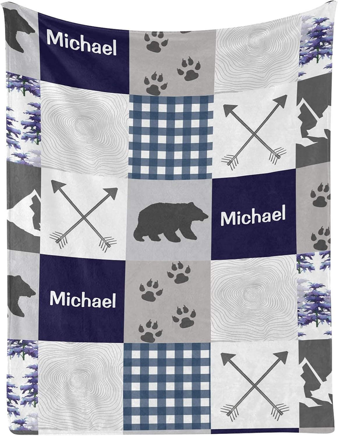 Bear Forest Quilt Personalized Receiving Baby Blankets for Girls Boys Kids with Name,Customized Swaddle Blankets Gift for Newborn Crib Infants 30x40 Inches