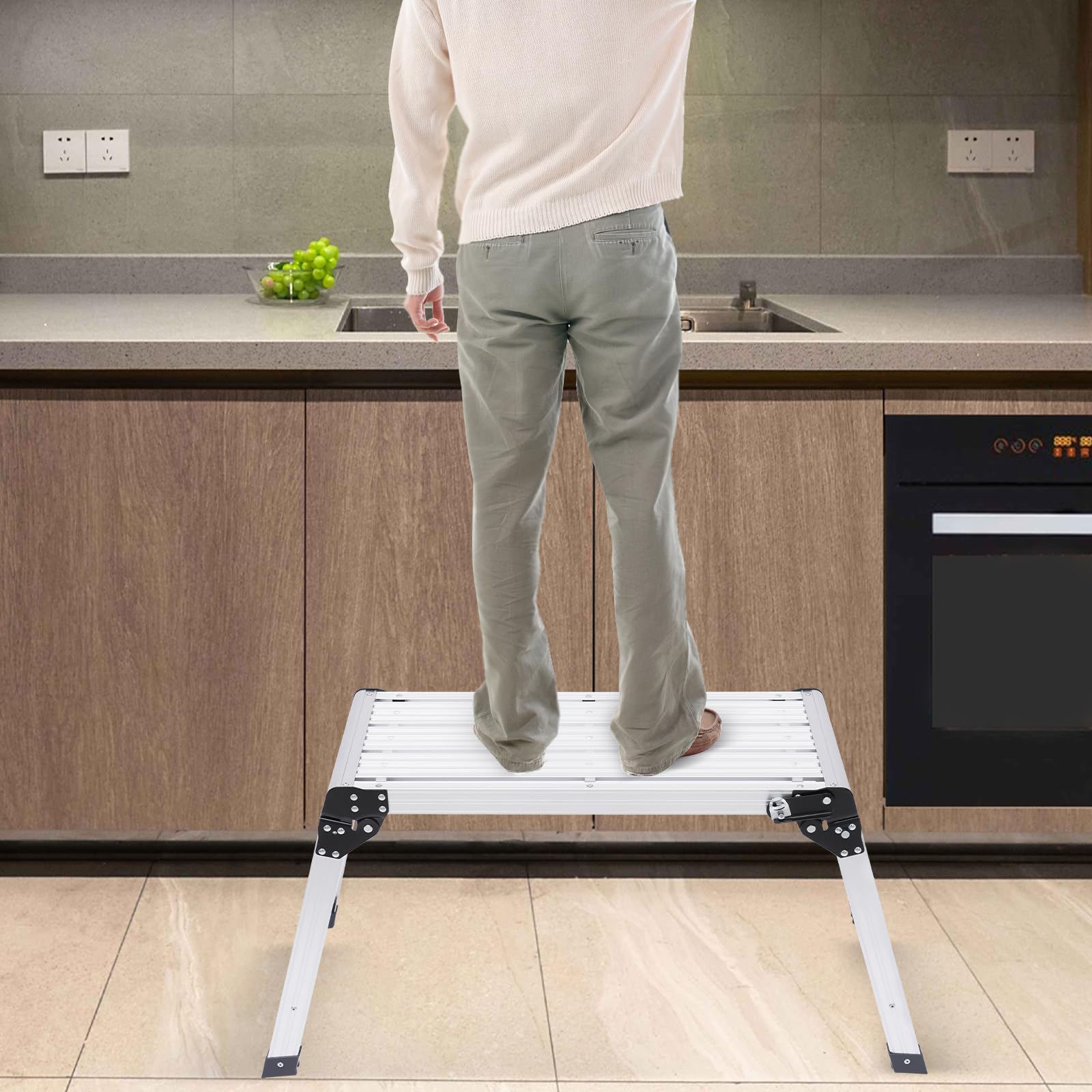 Échelle en aluminium - Plateforme de travail pliable - Échelle antidérapante pour la maison et le jardin - Capacité de charge de 150 kg