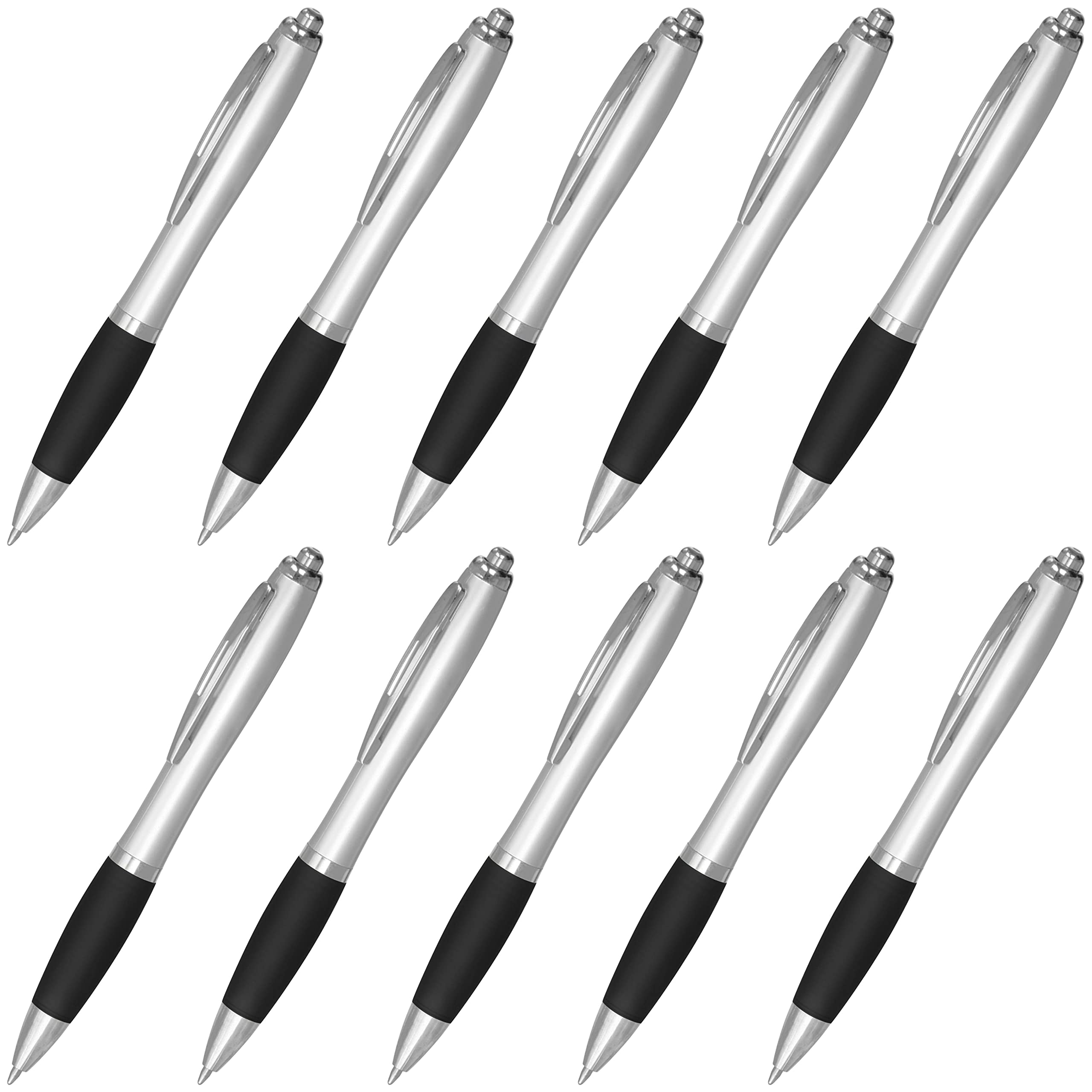 DISCOUNT PROMOS Ballpoint Pens With Rubber Grip, 10 pack, Black Ink Writing Pens in Bulk, Black