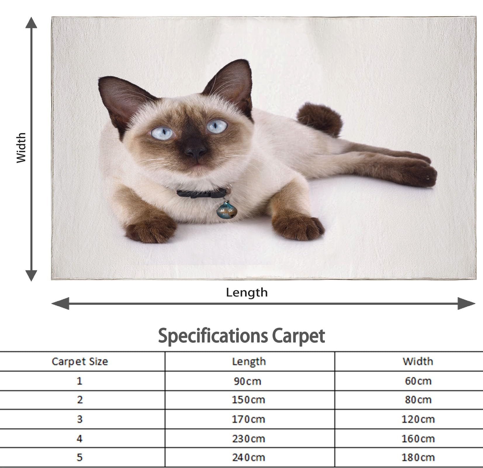 Weiß Waschbarer Teppich Siamkatze als Haustier Teppich Wohnzimmer 120x170 Teppich Kurzflor Modern Teppich Schlafzimmer Teppich Groß Weiche rutschfest Waschbarer Teppich