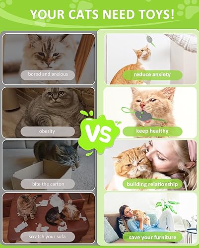 Miniatura 7 de Juguete recargable para gatos activado por movimiento con coloridos ratones rebotantes, cuerda elástica y plumas, para gatos y gatitos de interior