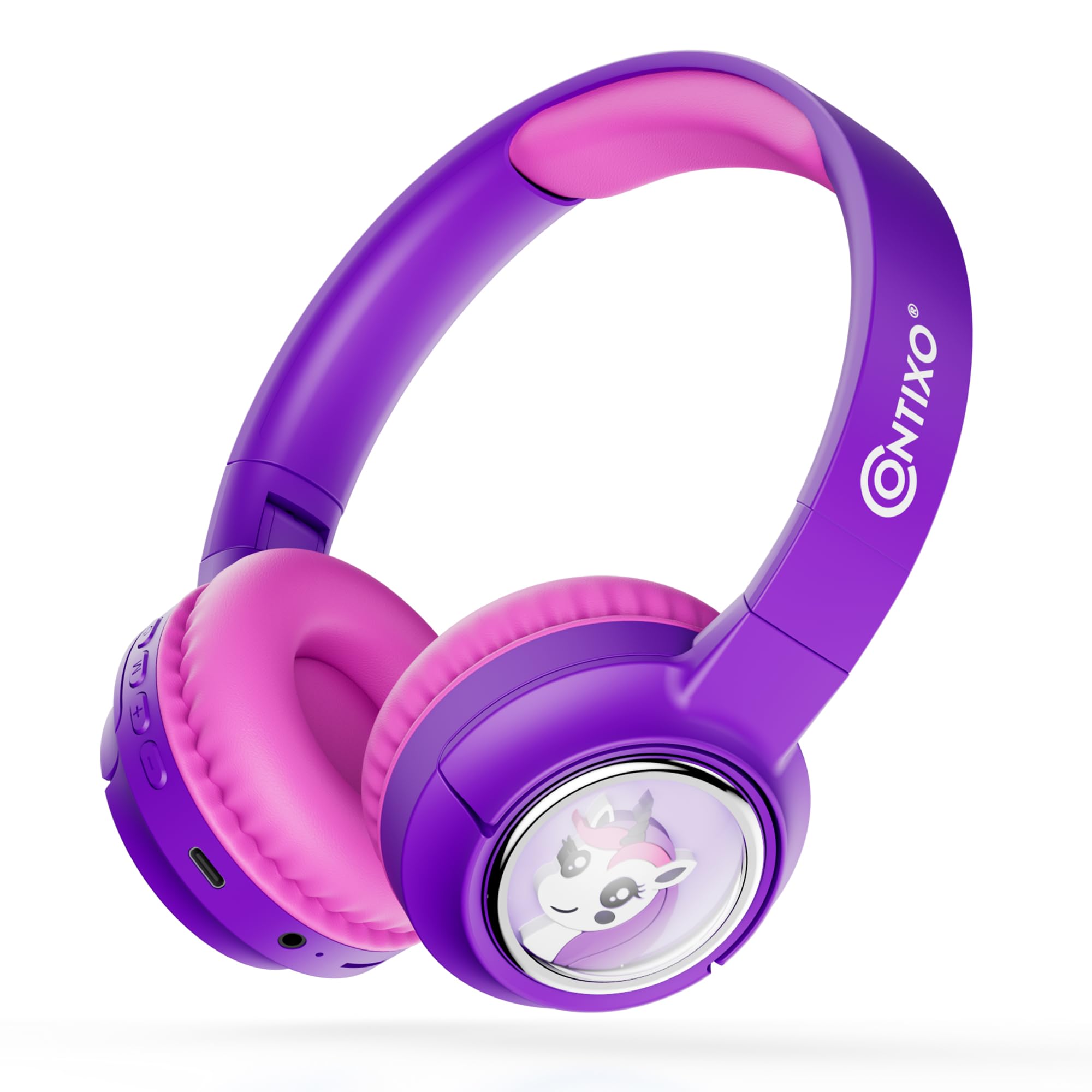 Contixo Kids Bluetooth Headphones, Purple Wireless & Wired Over-Ear 85dB Volume Limiting, LED Lights, Foldable, Adjustable Headband, Mic Lightweight