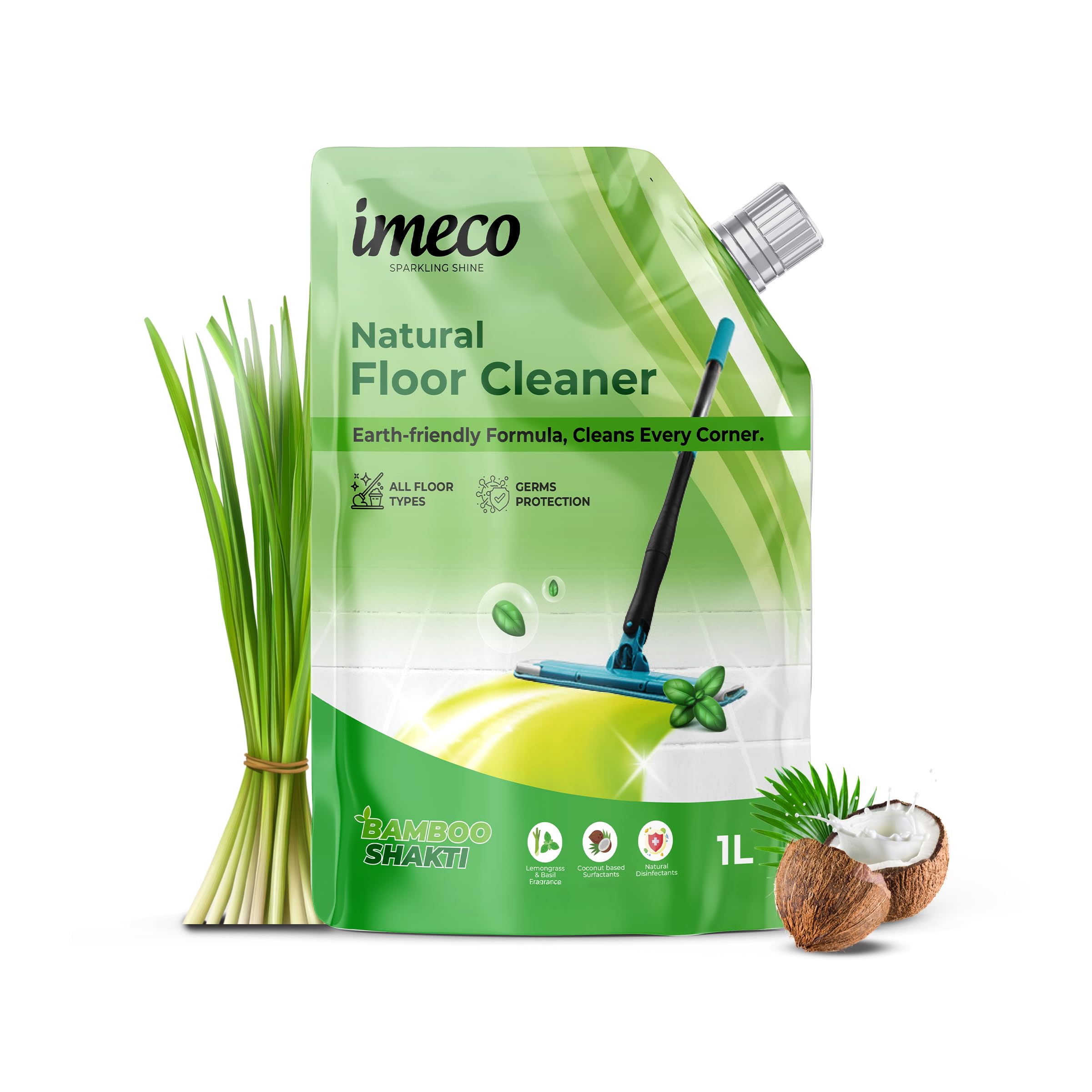 IMECO Bamboo Shakti Floor Cleaner 1L Pouch | Lemongrass & Basil Fragrance for All-Purpose Tile, Floor & Wall Cleaner | Advanced Formula for Kitchen, Bedroom & Bathroom | Removes Grease, Dirt & Stains-image-22