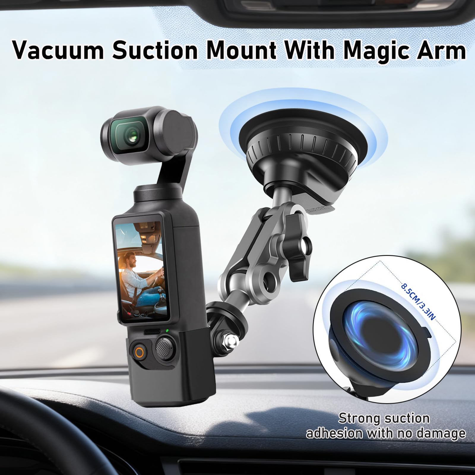 Wiseten Suction Cup Mount - Soporte de Ventosa para dji Osmo Pocket 4 3 Action 5 Pro 4 con Ventosa para Insta360 X5 X4 GoPro Hero 13 12, Montaje en Parabrisas o Ventana del Coche