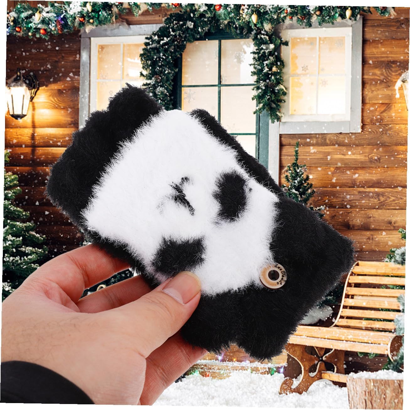 Winter Plush Flip- Warm Fingerless Cartoon Gloves for Boys and Soft Elastic Half-finger Mittens for Outdoor Play and School Black One