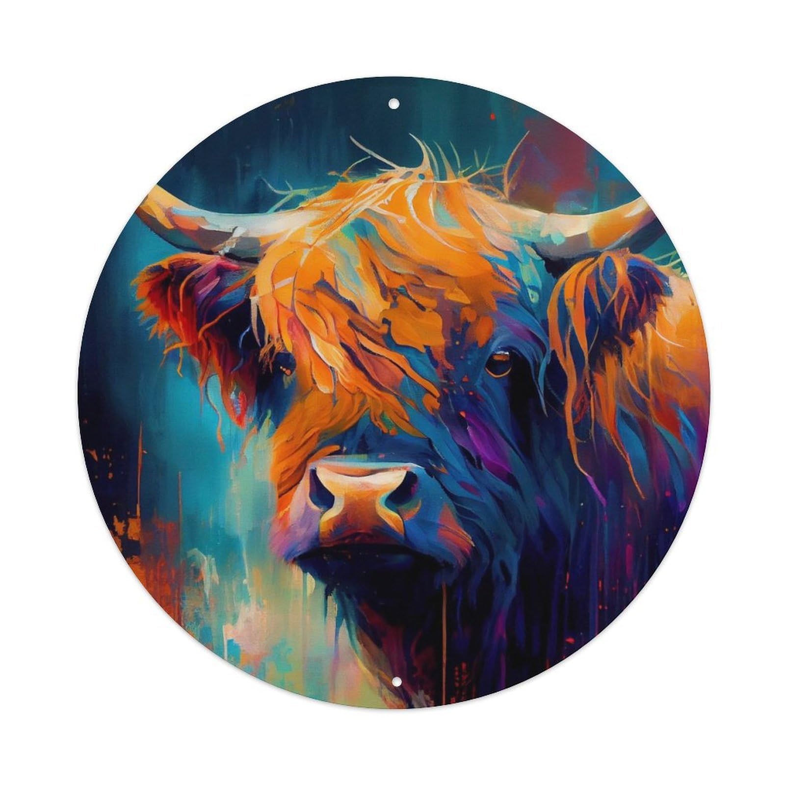 Animal Artwork HIGHLAND Cow Vintage Metal Tin Sign Plaque Wall Decor for Cafe, Club Bar, Office, Garden Metal Poster 8x8Inch