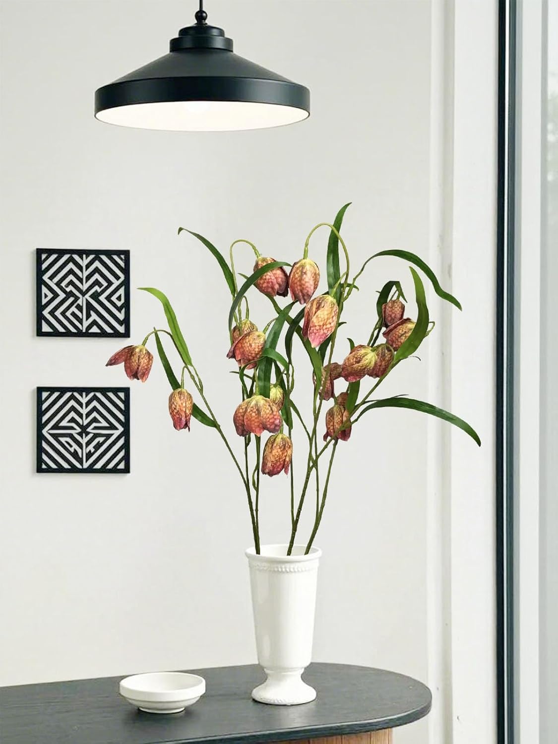 Artificial Bell Fritillaria Flowers, 3 Pcs Fake Fritillaria Affinis Spray, 25.59 Inch Faux Checkered Lily & Adobe Lily, Rustic Mission Bells Wildflower for Home Office Decor (Pink/Green)