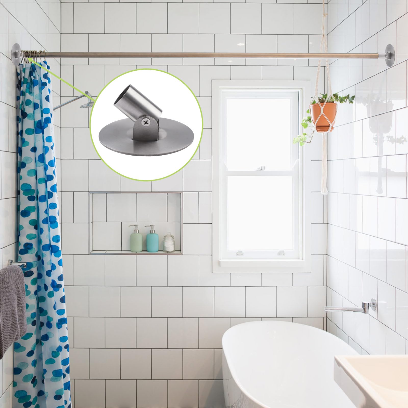 Lot de 2 supports de tringle à rideau de douche, 26 mm de diamètre intérieur en acier titane, avec bride pivotante unique, support mural avec vis (argenté)