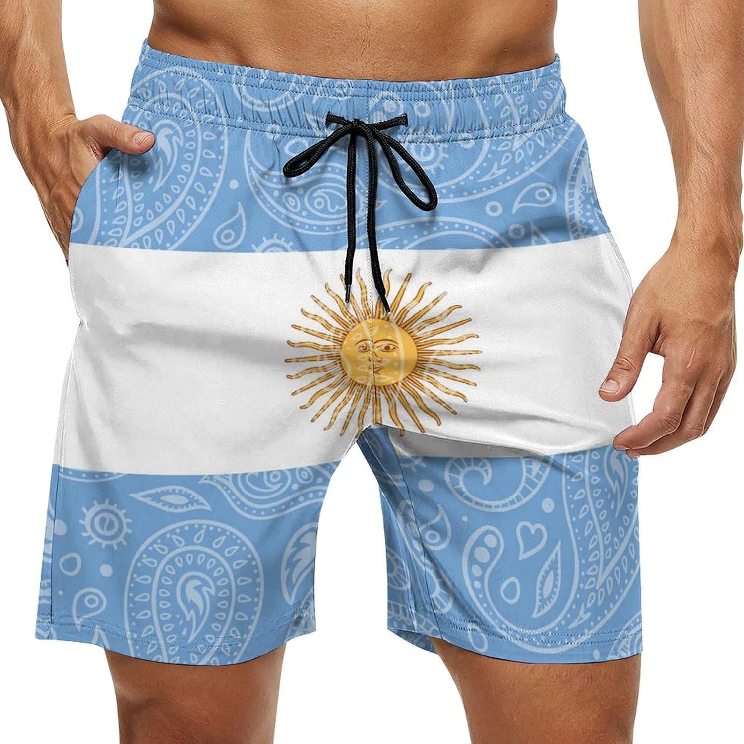 Paisley Argentina Flag Casual Men's Swim Trunks Novelty Summer Beach Shorts Swimwear with Pocket