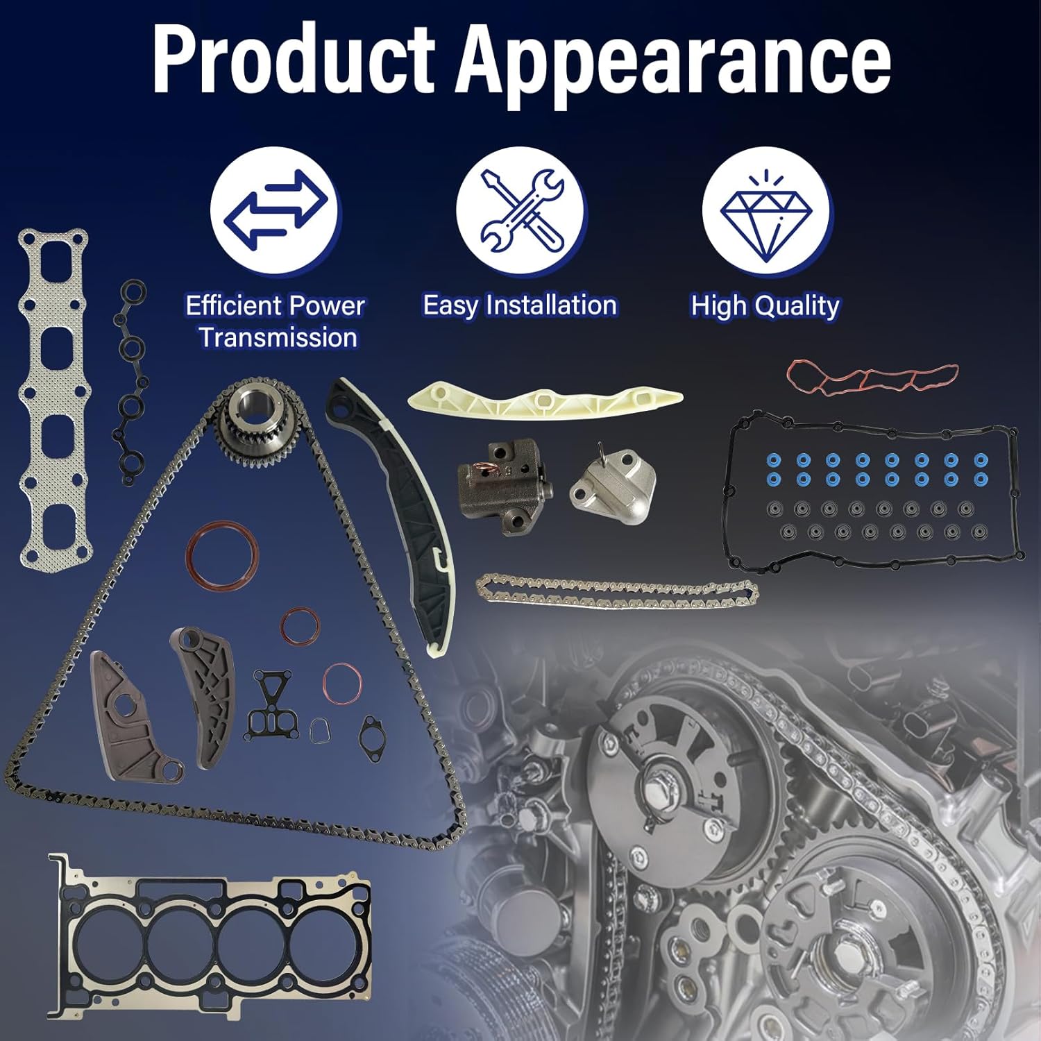 2.4L Head Gasket Set & Timing Chain Kit with Tensioner, 2007-2014 for Chrysler 200/Sebring, 2007-2015 for Jeep Compass Patriot, 2008-2016 for Dodge Avenger Journey 2.4L L4, for HS26332PT 4884868AB
