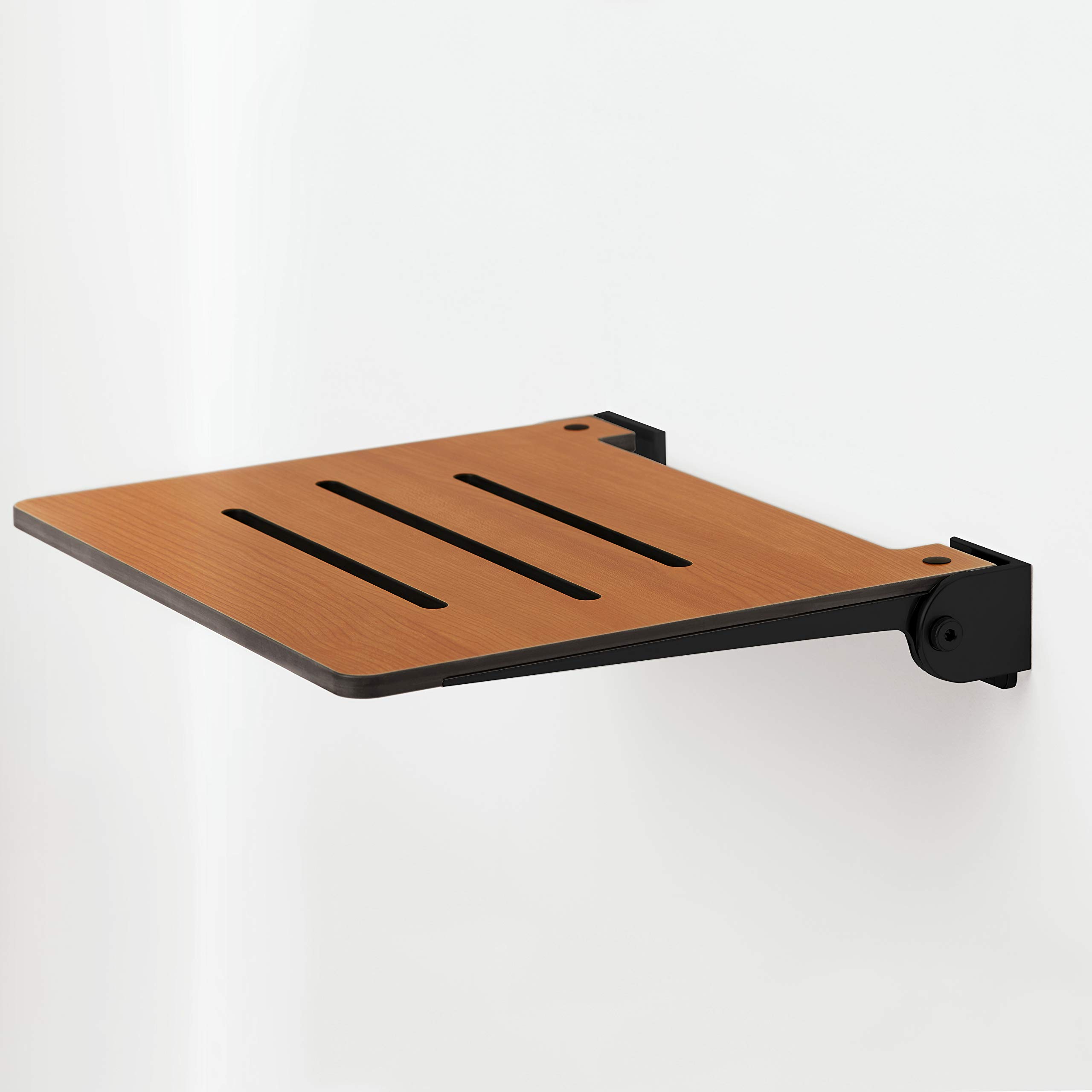Seachrome Slimline - Ducha Plegable para Montar en la Pared, Asiento de Teca con Marco Negro Mate
