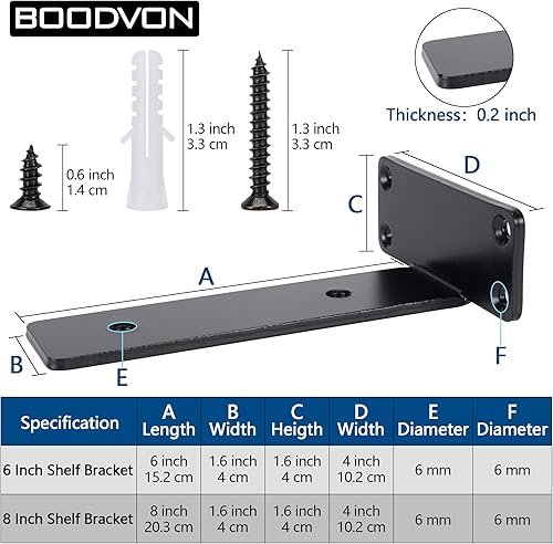 Miniatura 2 de Soportes flotantes para estantes de 6 pulgadas, soportes de estante negros resistentes con tornillos, soportes y soportes de metal en ángulo de 90