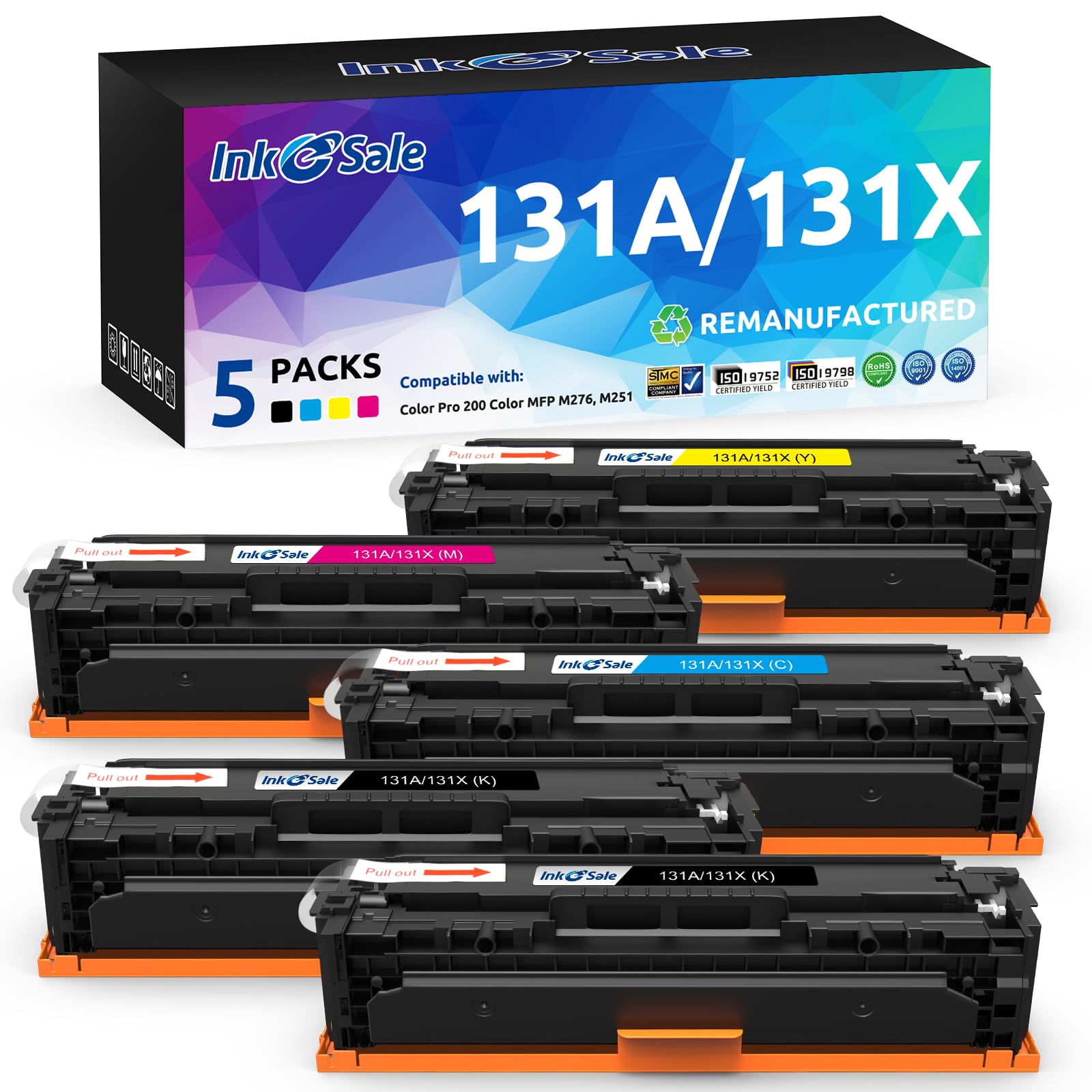 INK E-SALE 5PK Remanufactured Toner Cartridge Replacement for HP 131A 131X CF210A CF210X CF211A CF212A CF213A Toner High Yield Set for HP LaserJet Pro