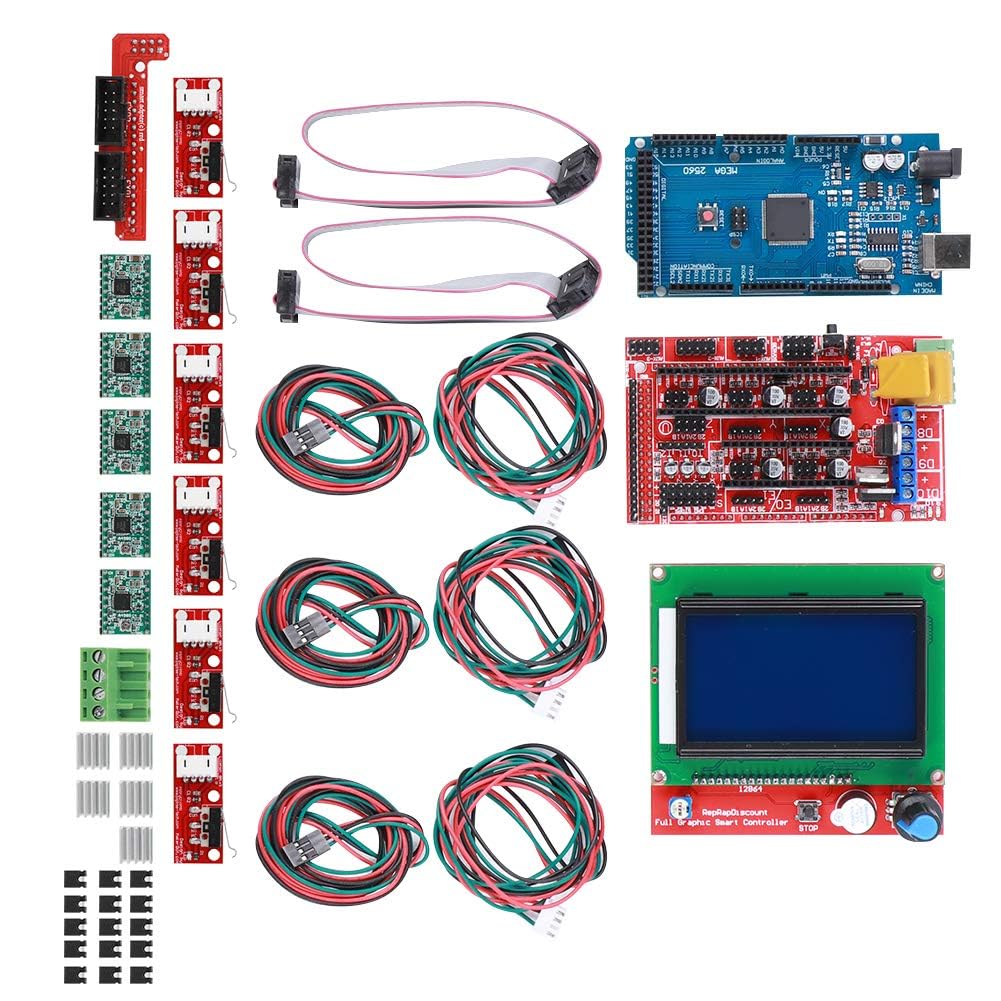 3D Druckerkit RAMPS 1.4 + für Mega 2560 CH340 + 12864 Controller + A4988 Spanplatten Teile, 3D Druckerzubehör Passend für Reprap Drucker